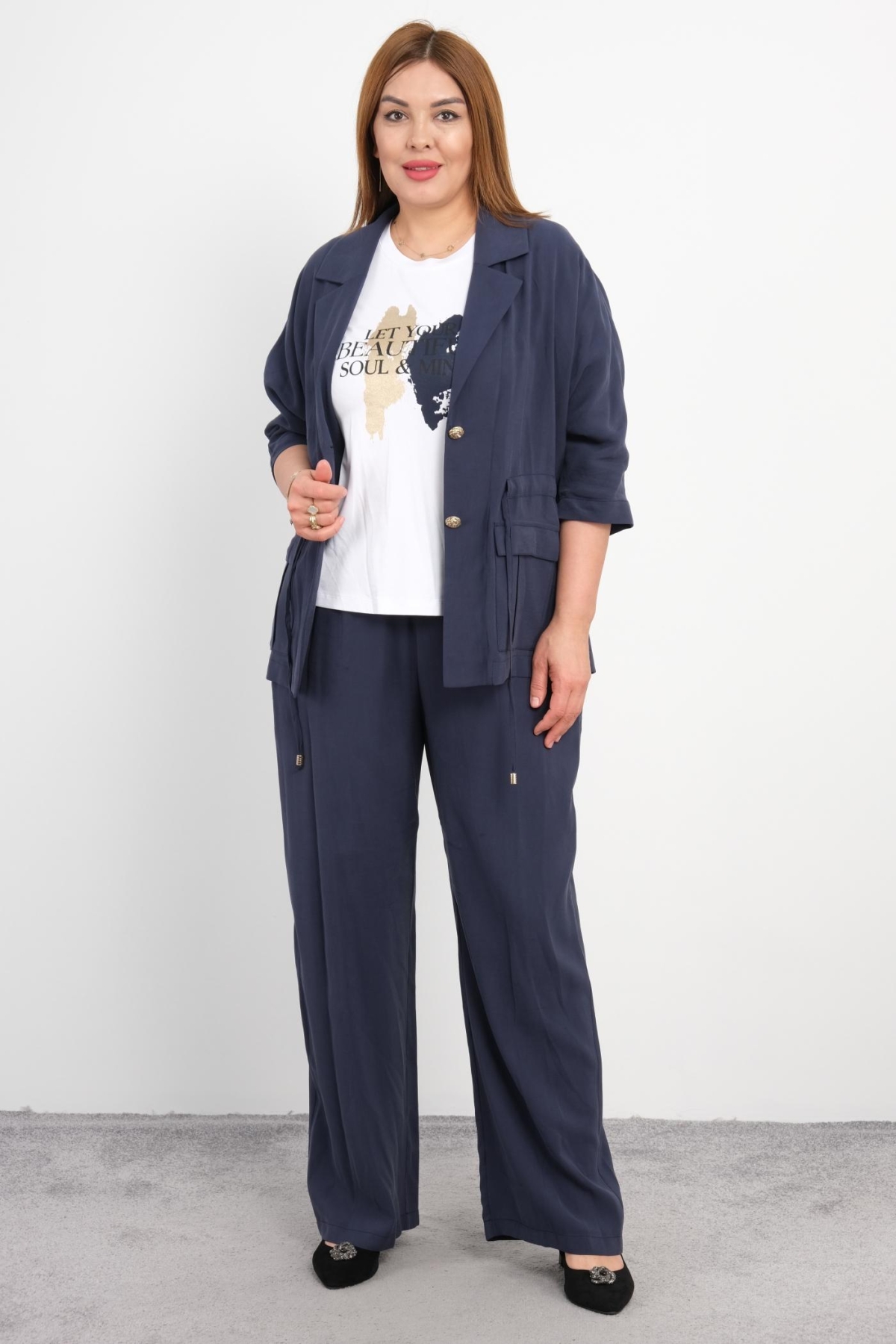 Plus Size Classic Three-Piece Set-Indigo