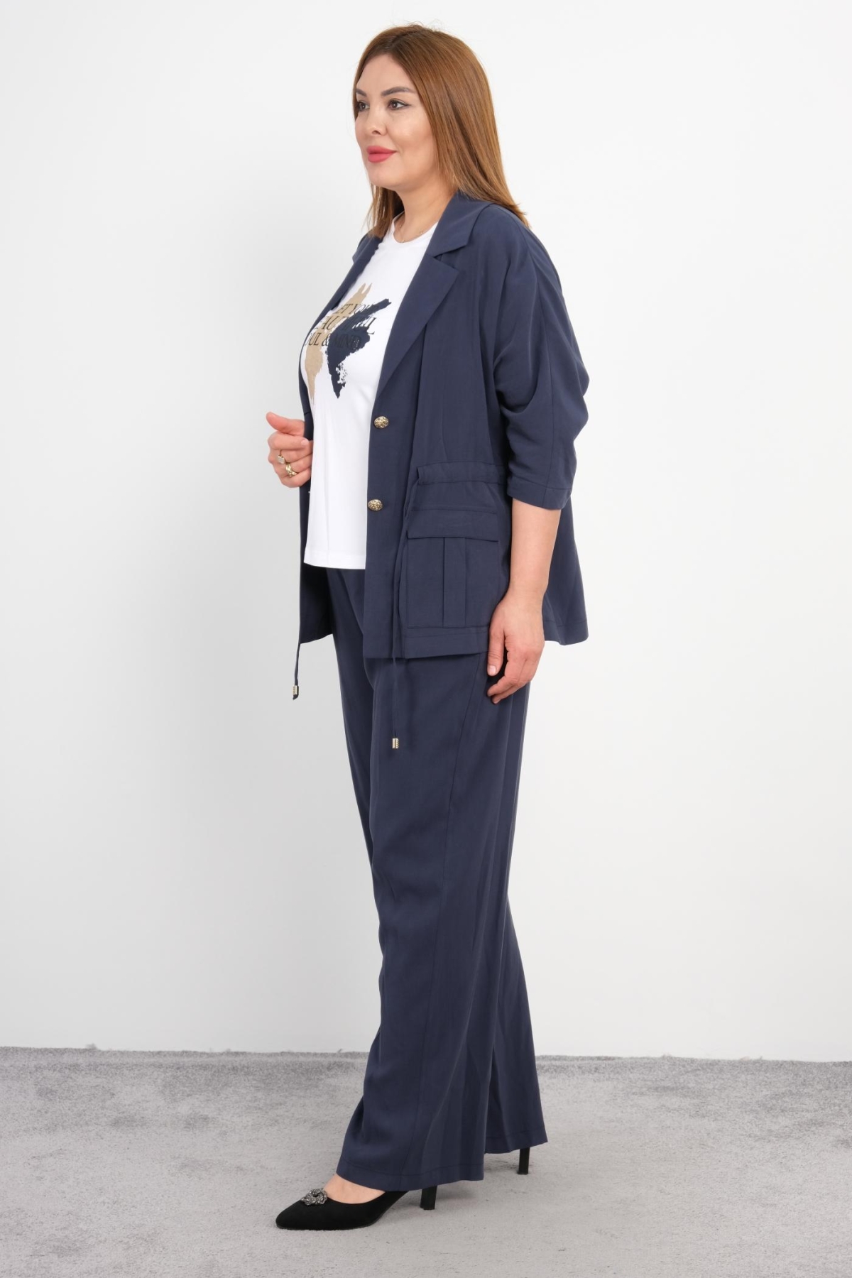 Plus Size Classic Three-Piece Set-Indigo