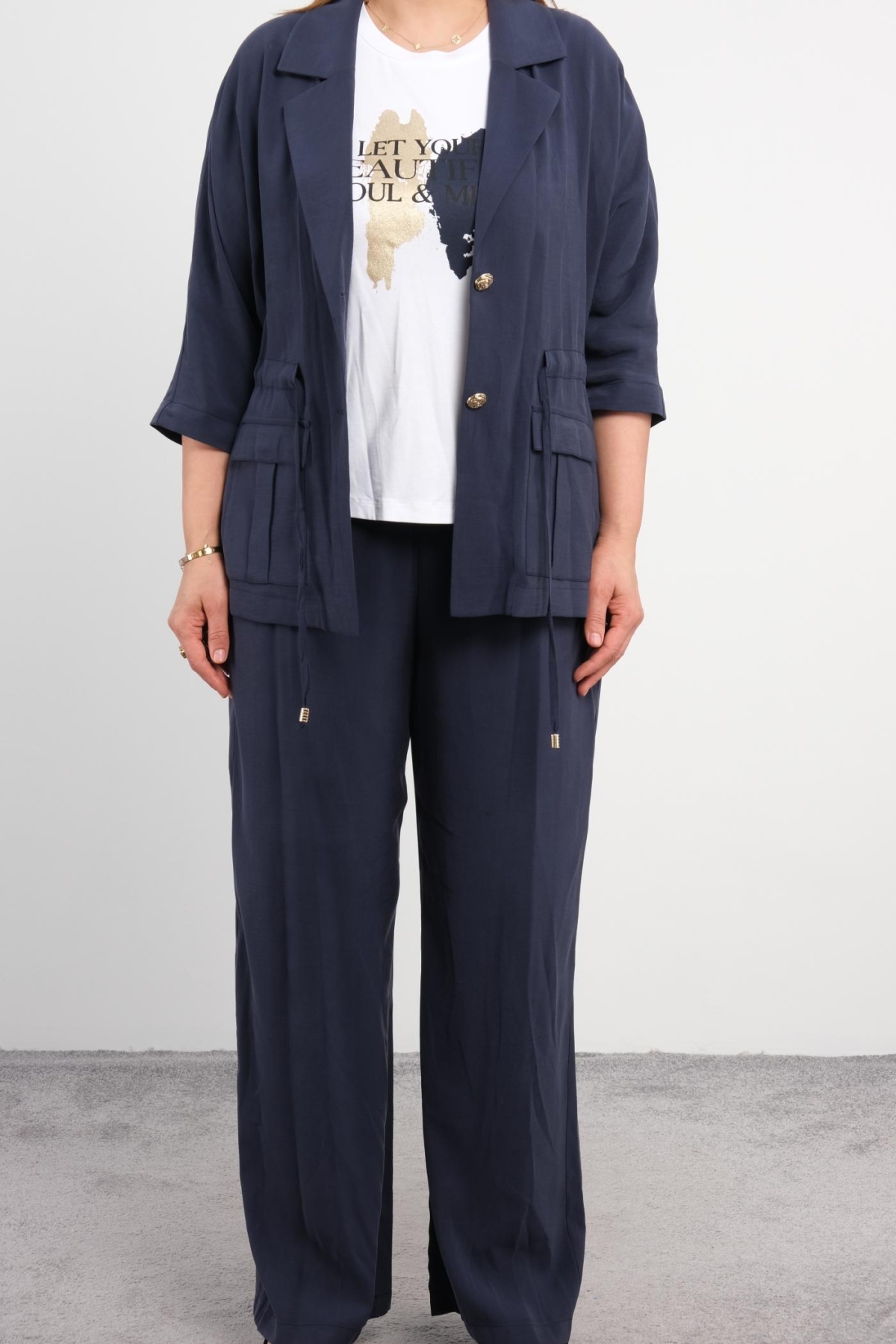 Plus Size Classic Three-Piece Set-Indigo