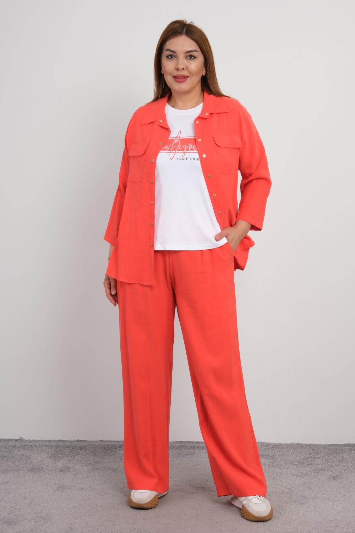 Plus Size Womens Three-Piece Sports Set-Red