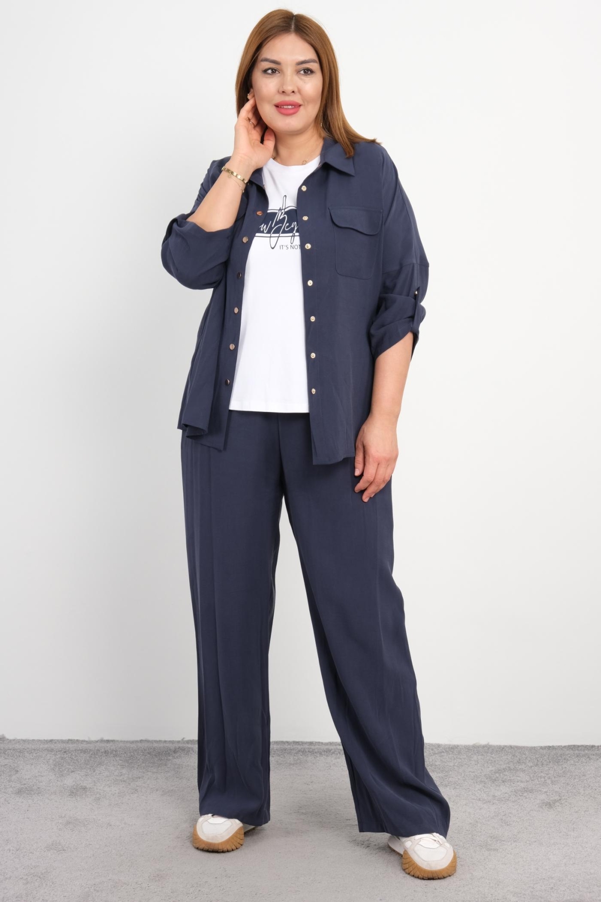Plus Size Womens Three-Piece Sports Set-Indigo