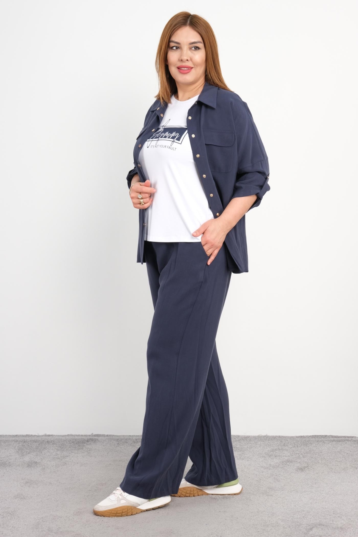 Plus Size Womens Three-Piece Sports Set-Indigo