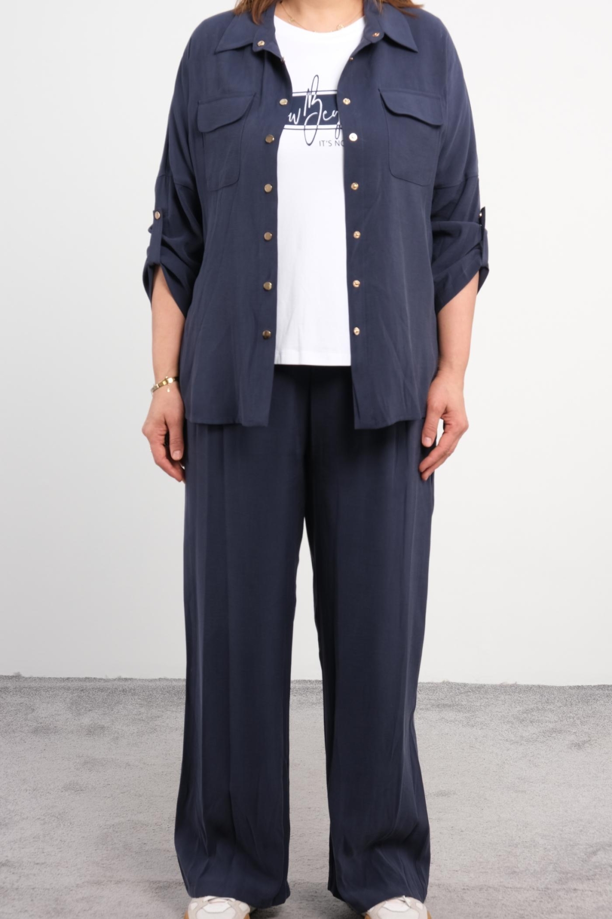 Plus Size Womens Three-Piece Sports Set-Indigo