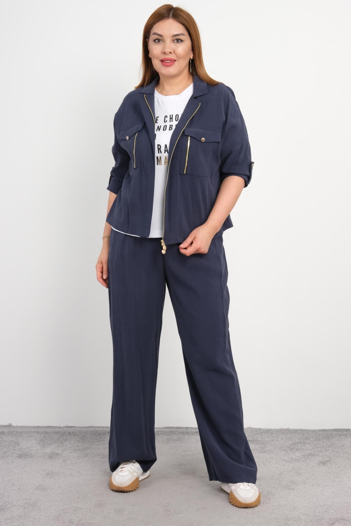 Plus Size Womens Three-Piece Sports Set-Indigo