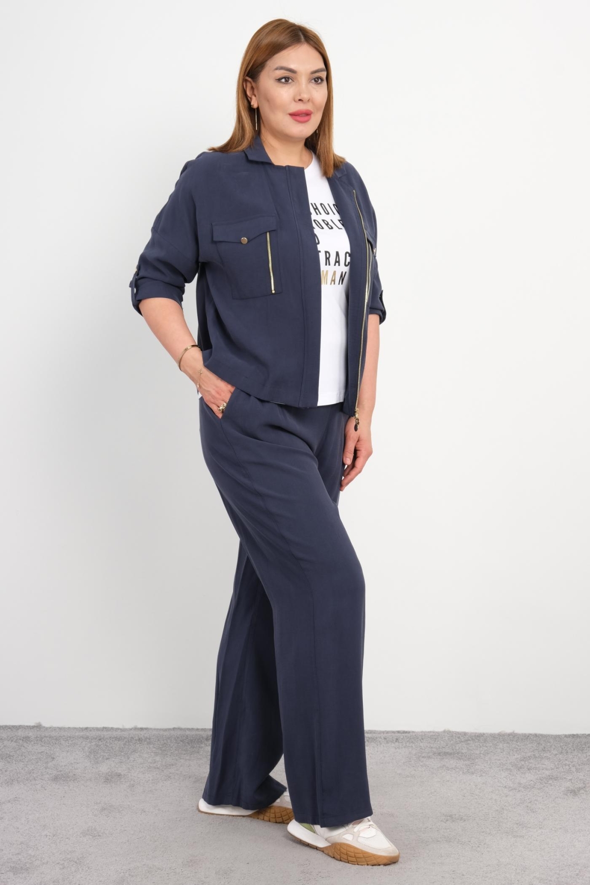 Plus Size Womens Three-Piece Sports Set-Indigo