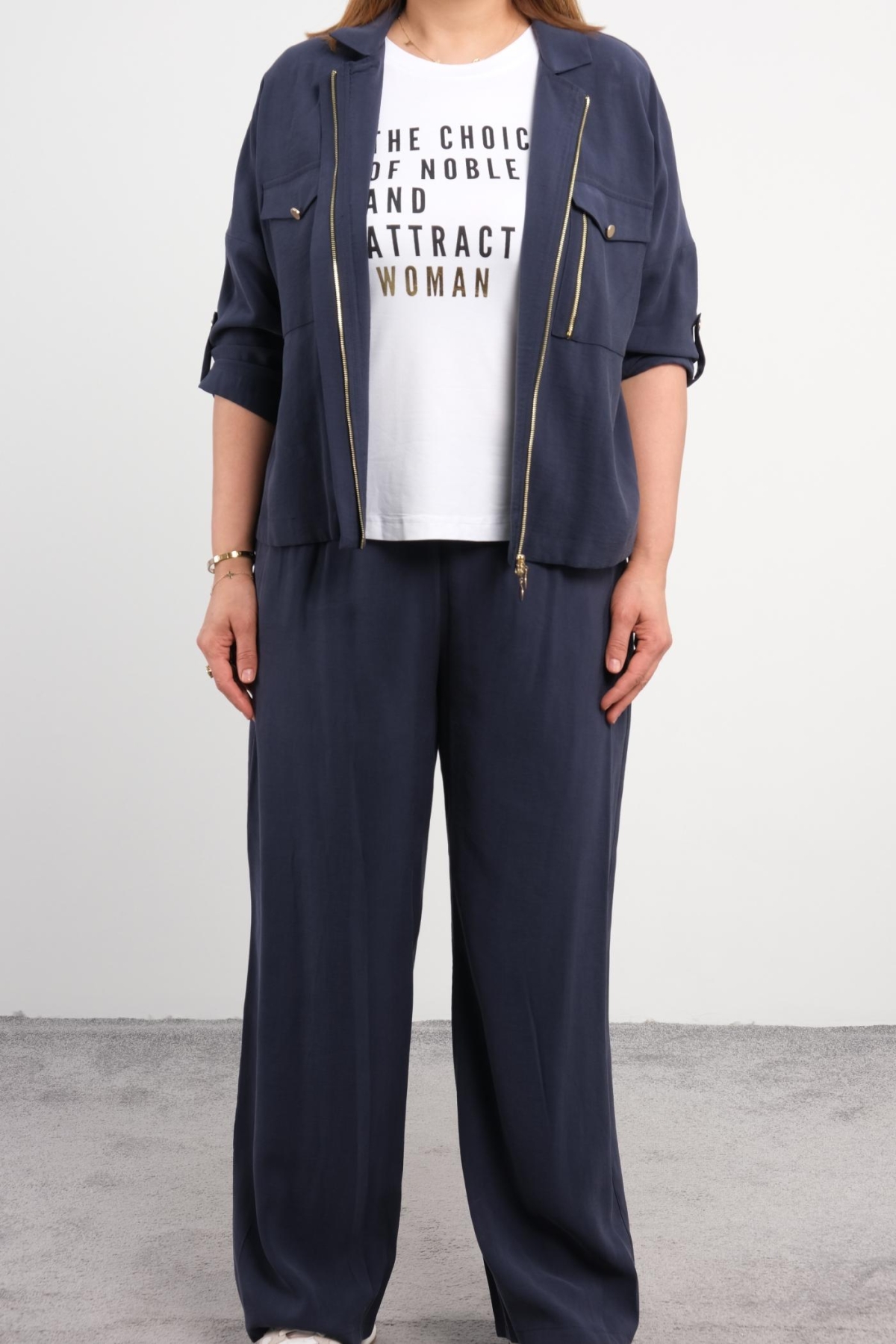 Plus Size Womens Three-Piece Sports Set-Indigo