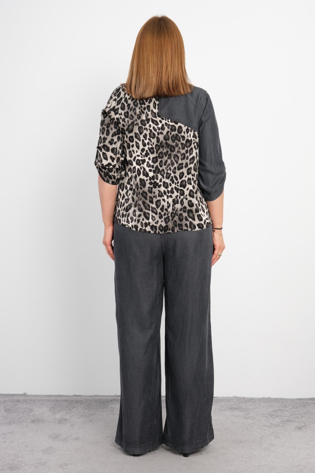 Plus Size Blouse and Pants Set-Black