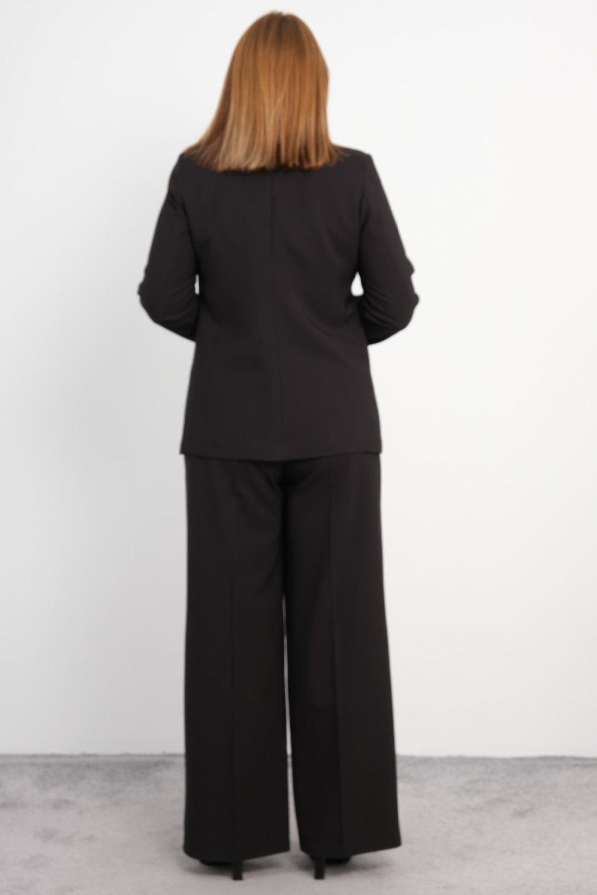 Plus Size Jacket and Pants Set-Black