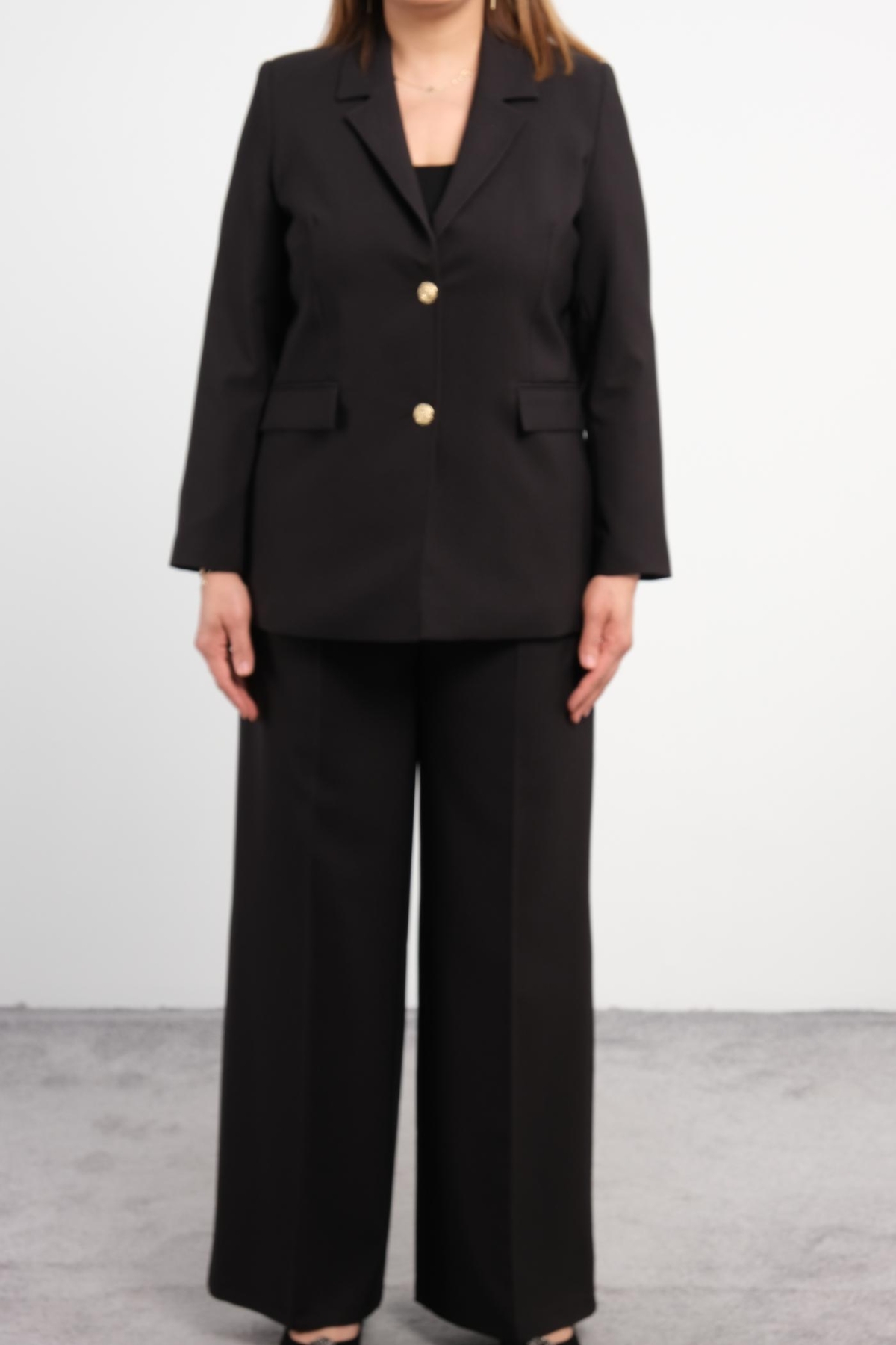Plus Size Jacket and Pants Set-Black