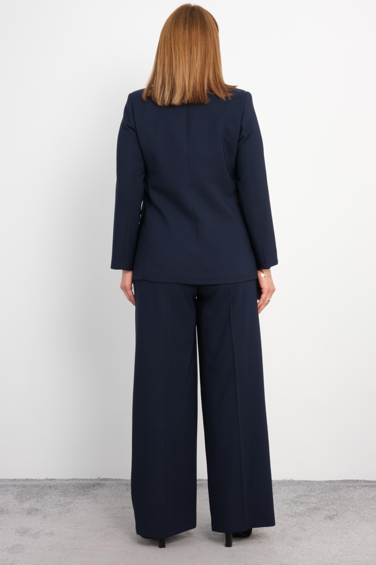 Plus Size Jacket and Pants Set-Dark Blue