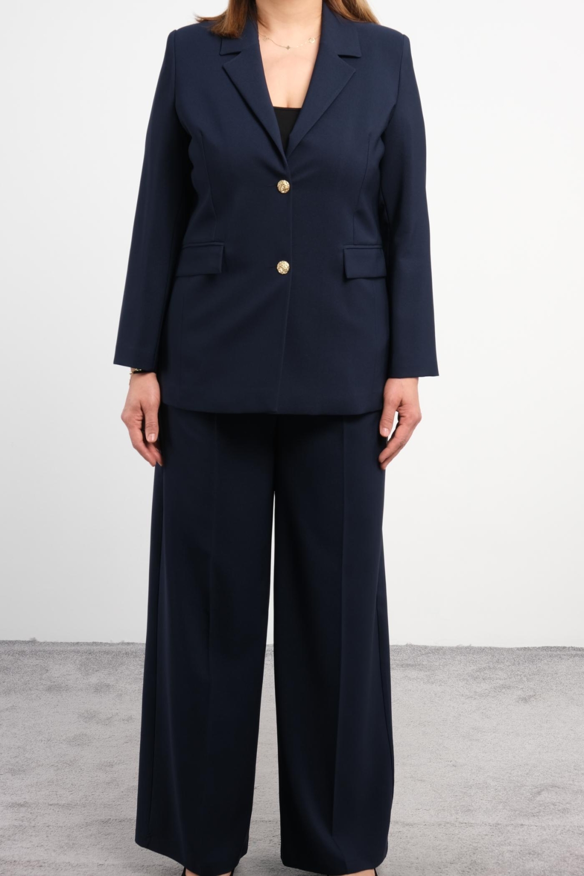 Plus Size Jacket and Pants Set-Dark Blue