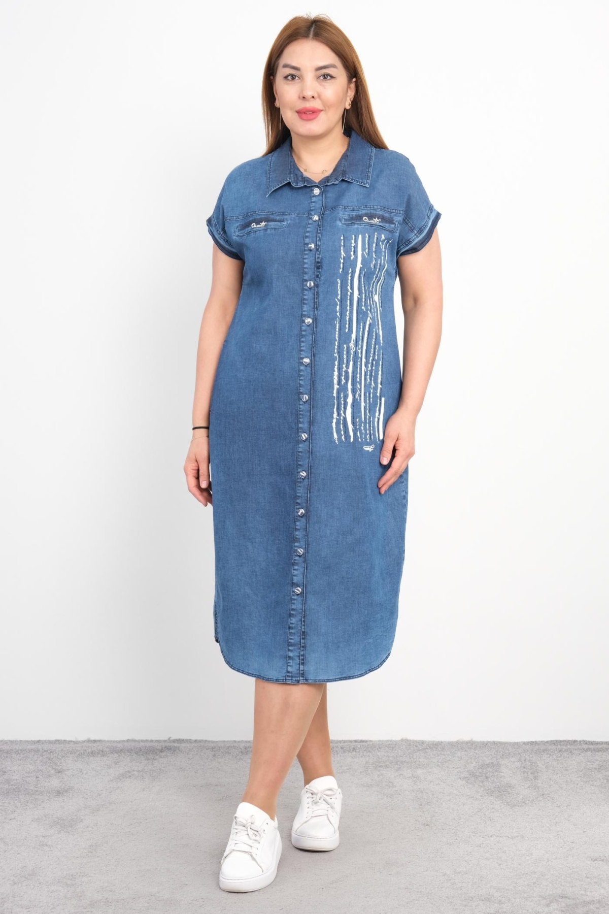 Plus Size Denim Dress-Blue