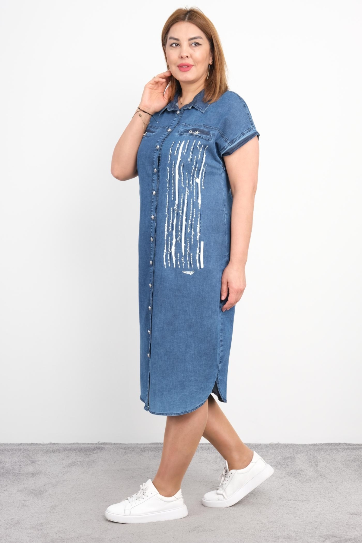 Plus Size Denim Dress-Blue