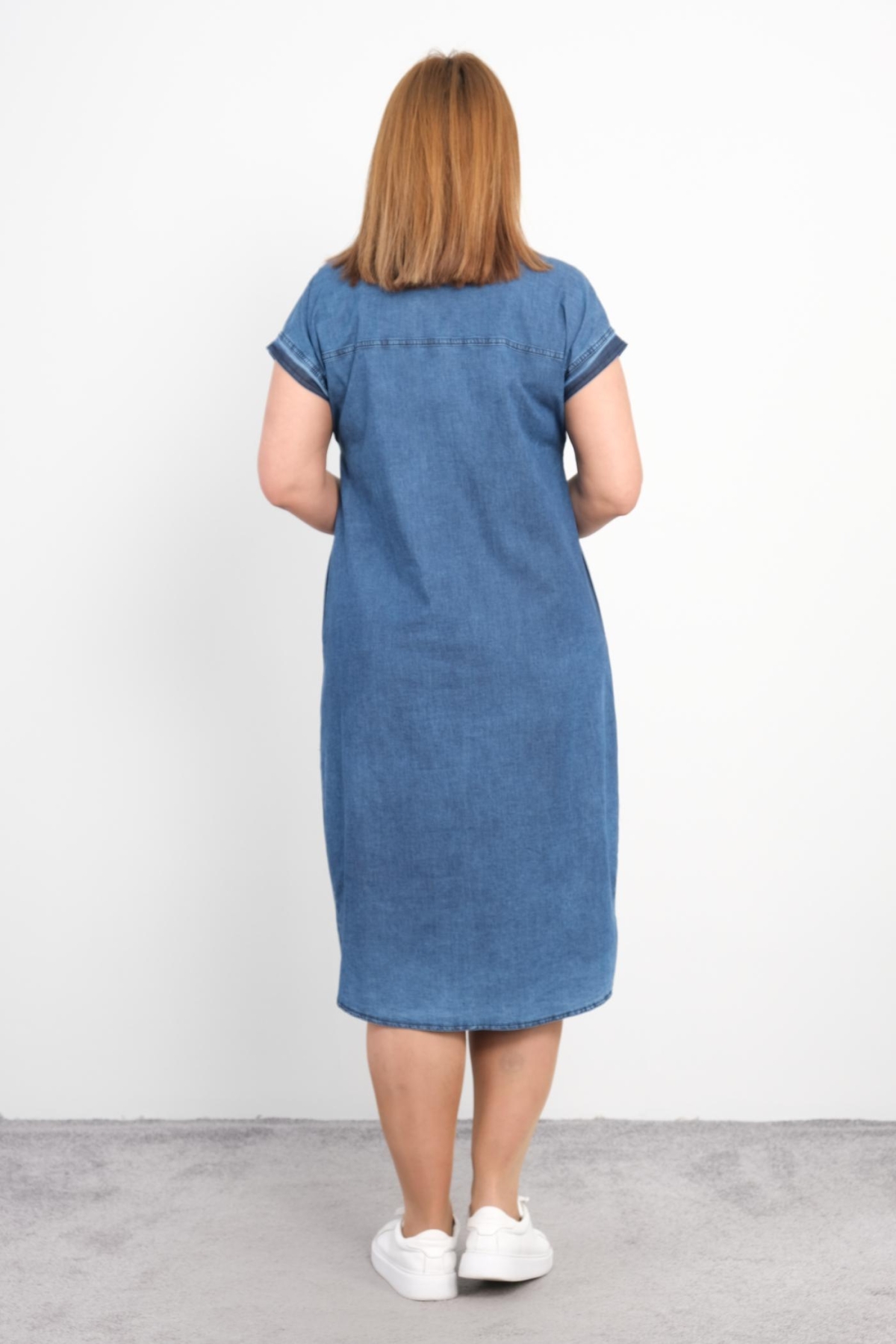 Plus Size Denim Dress-Blue