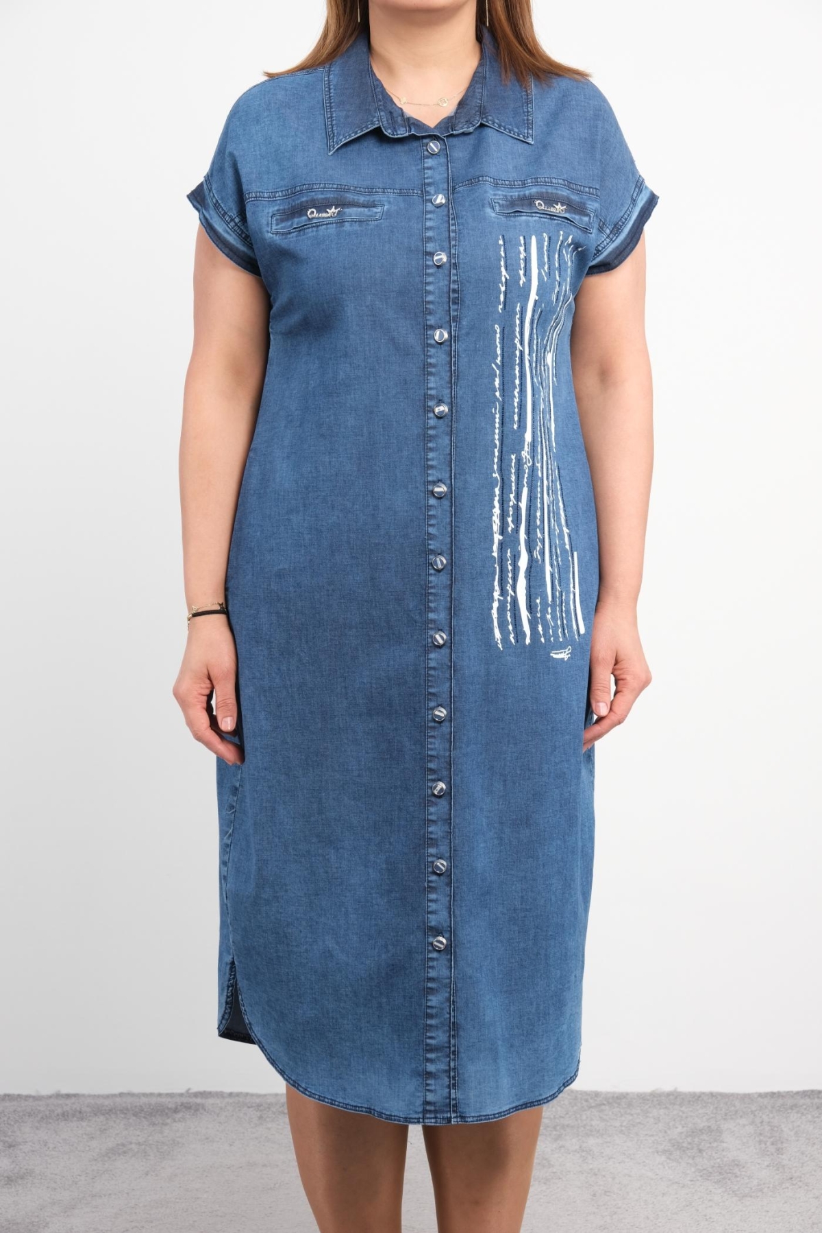 Plus Size Denim Dress-Blue