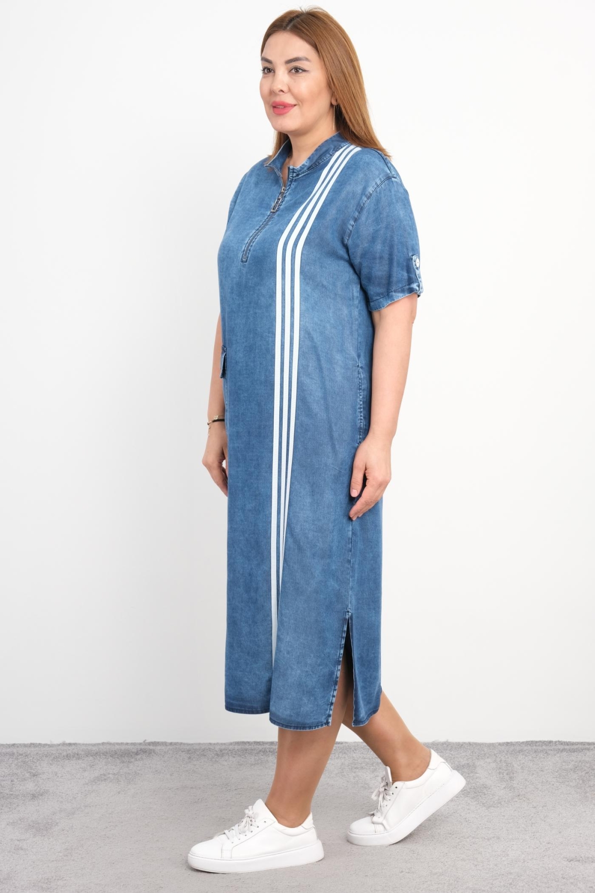 Plus Size Denim Dress-Blue