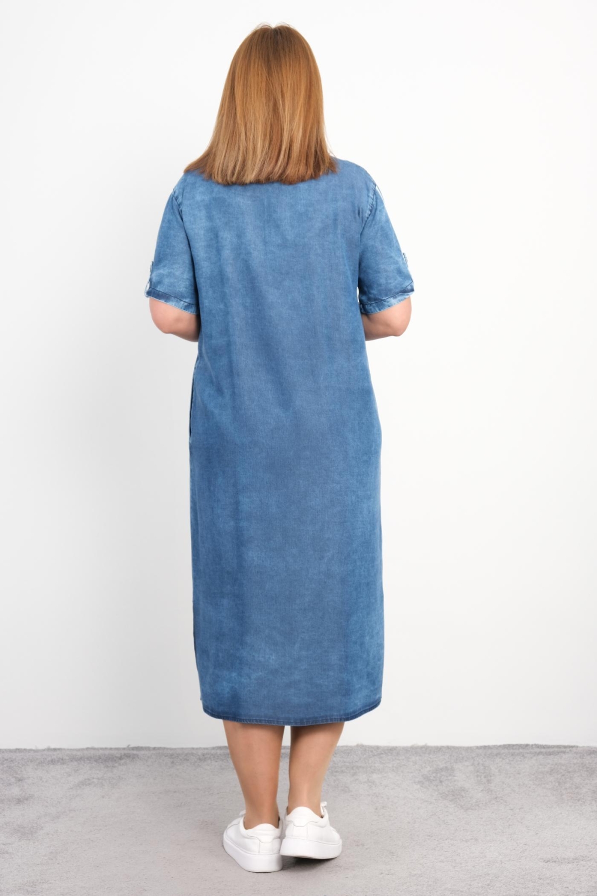 Plus Size Denim Dress-Blue