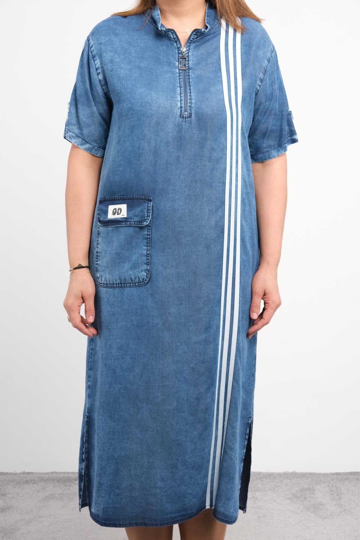 Plus Size Denim Dress-Blue