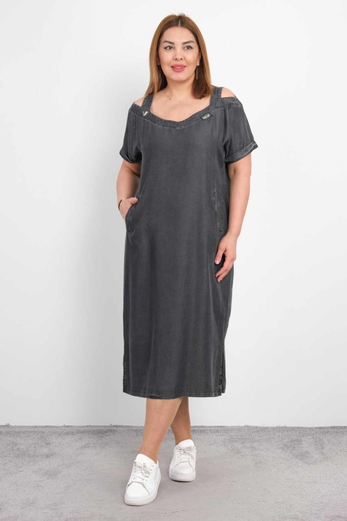 Plus Size Denim Dress-Black