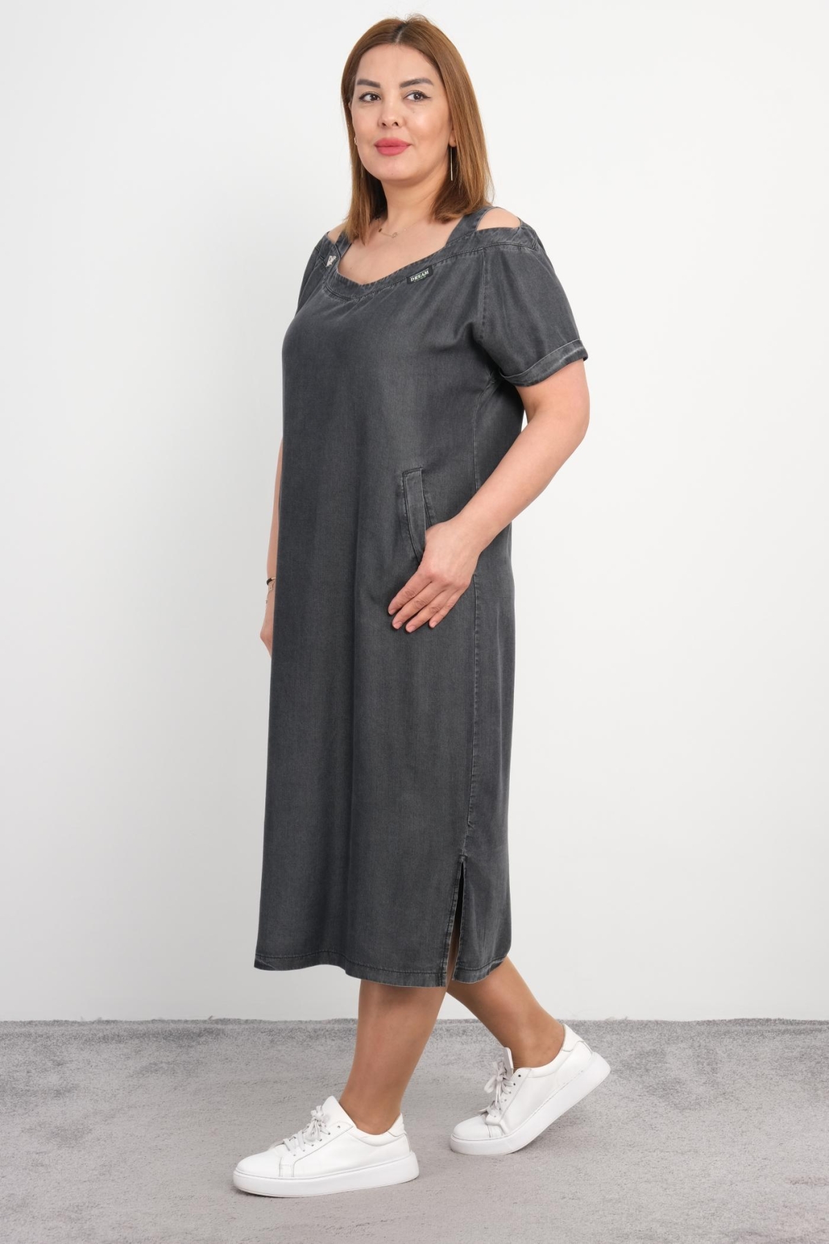 Plus Size Denim Dress-Black