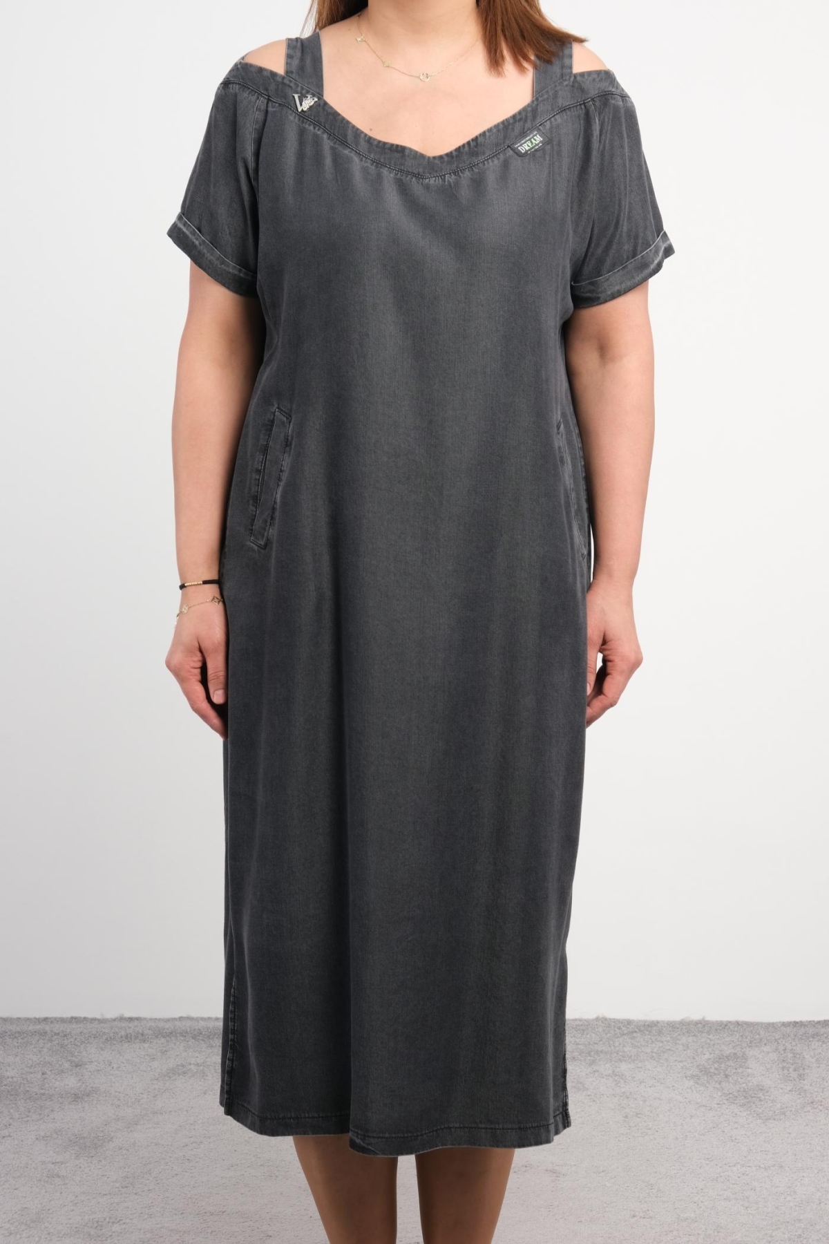 Plus Size Denim Dress-Black