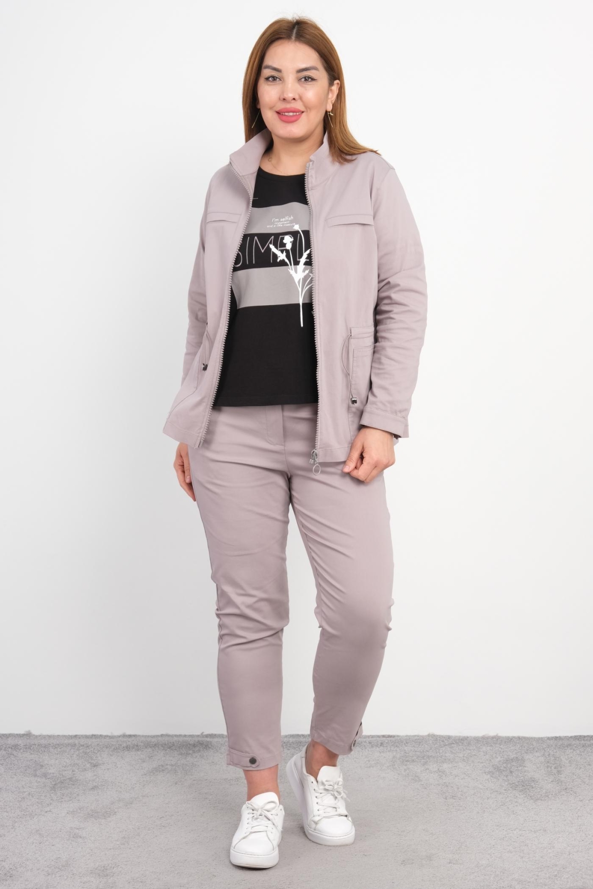 Plus Size Womens Three-Piece Sports Set-Mink