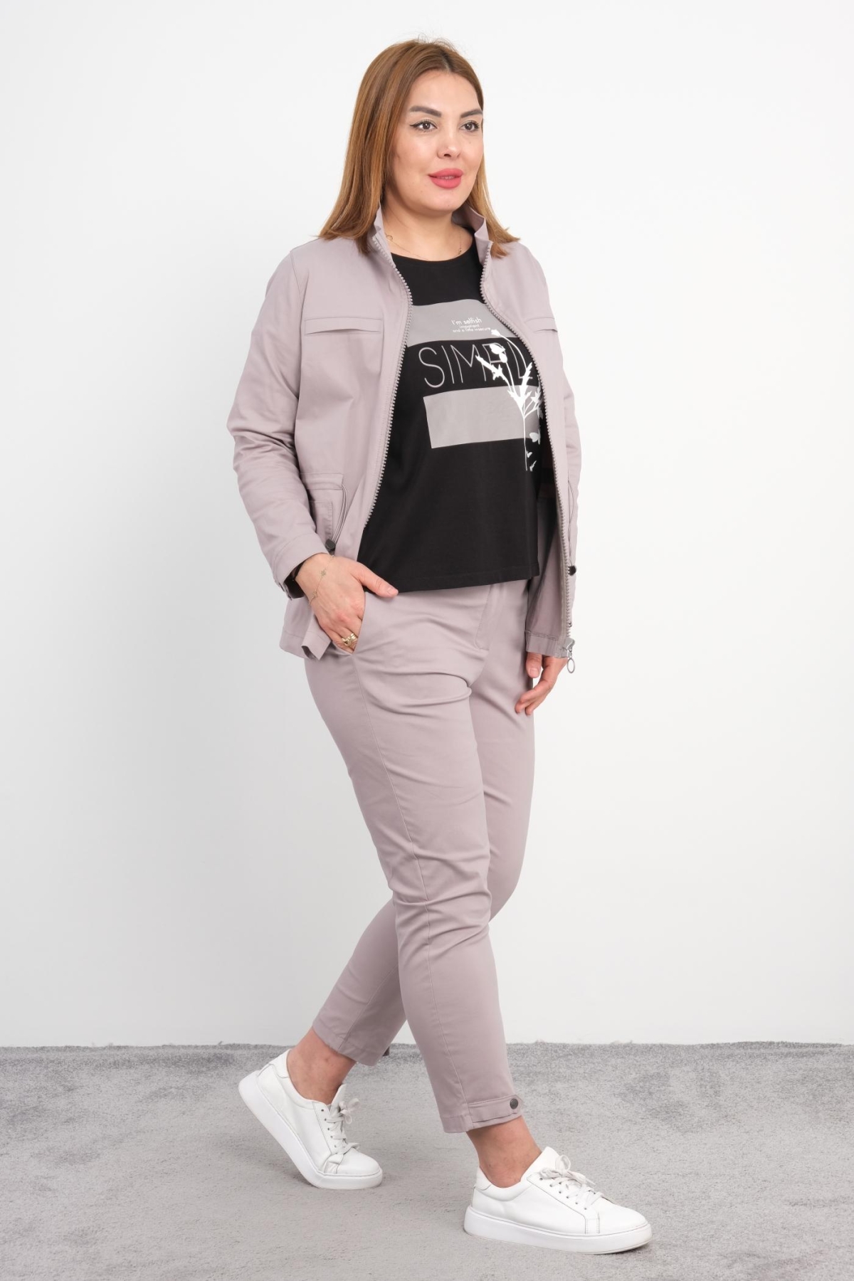 Plus Size Womens Three-Piece Sports Set-Mink