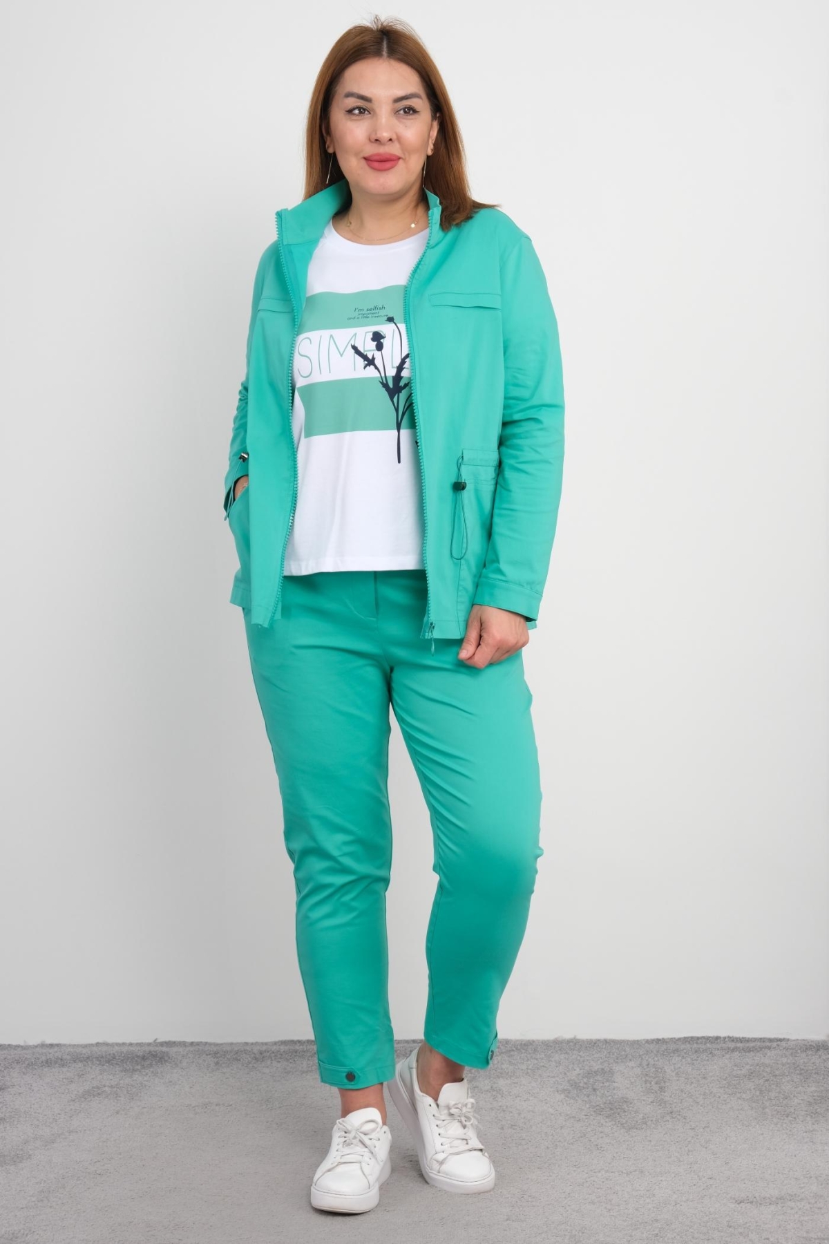 Plus Size Three-Piece Sports Set-Turquoise