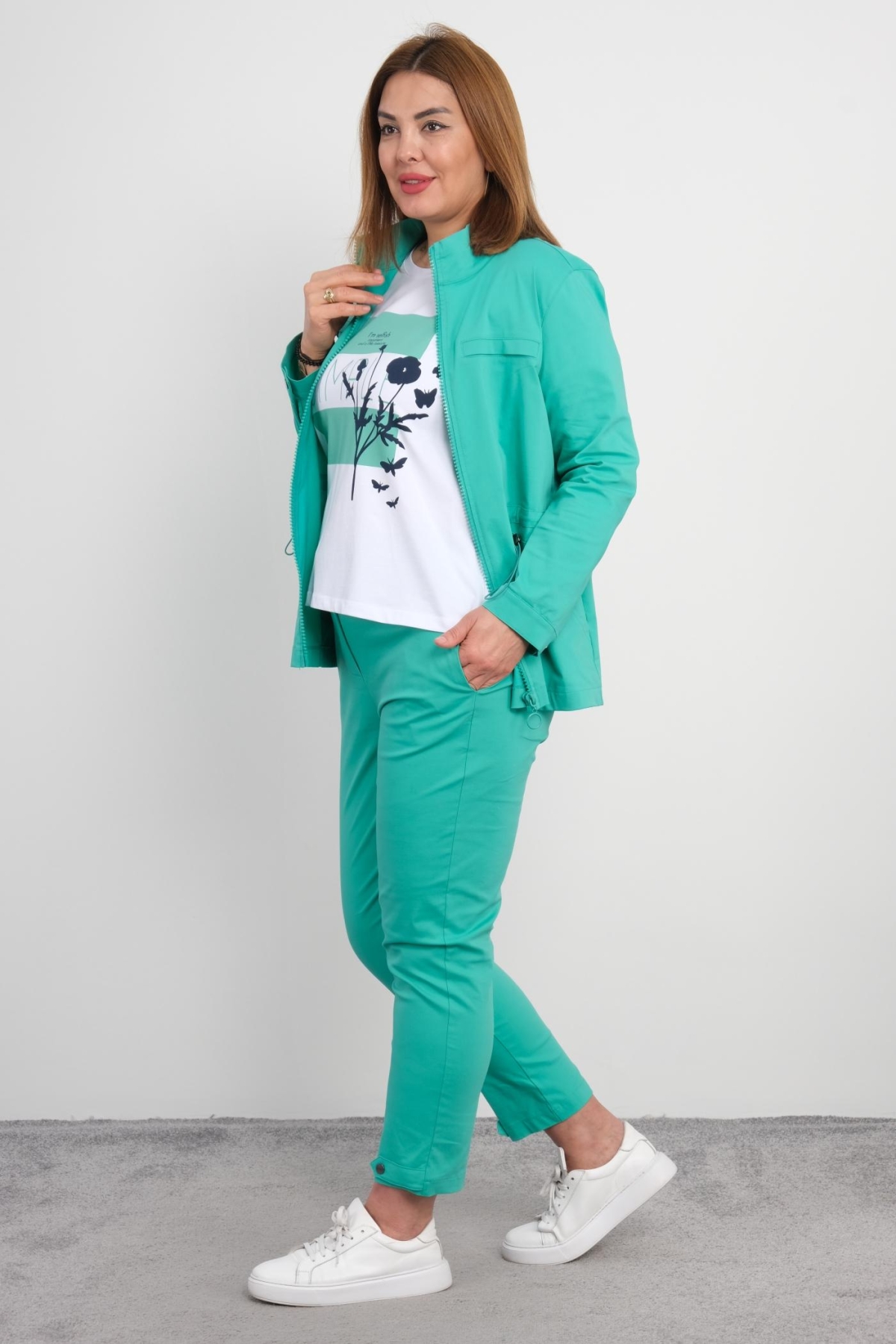 Plus Size Three-Piece Sports Set-Turquoise