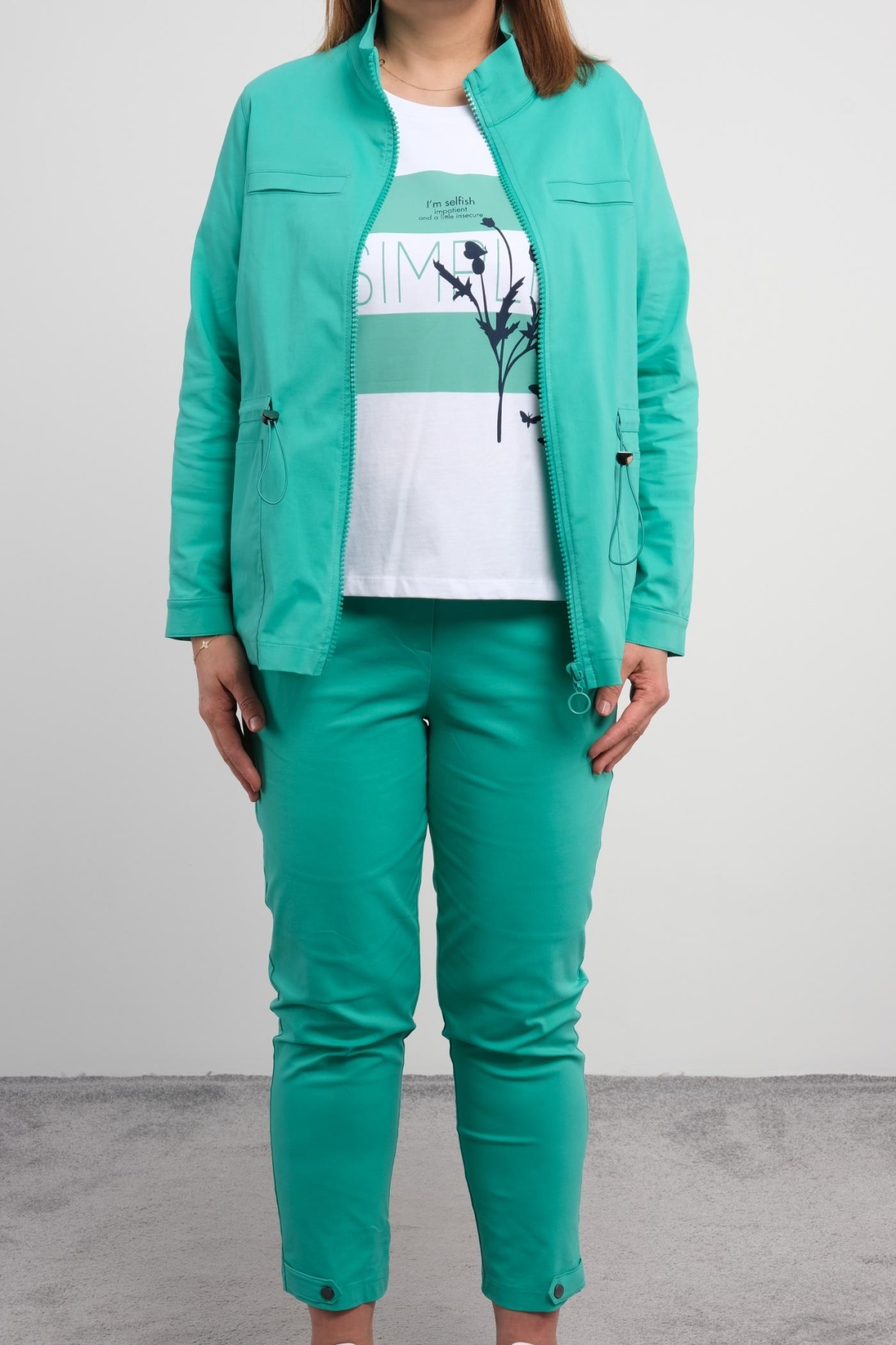 Plus Size Three-Piece Sports Set-Turquoise