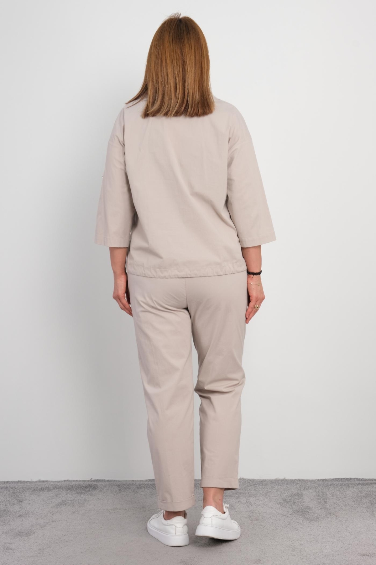 Plus Size Womens Two-Piece Sports Set-Beige