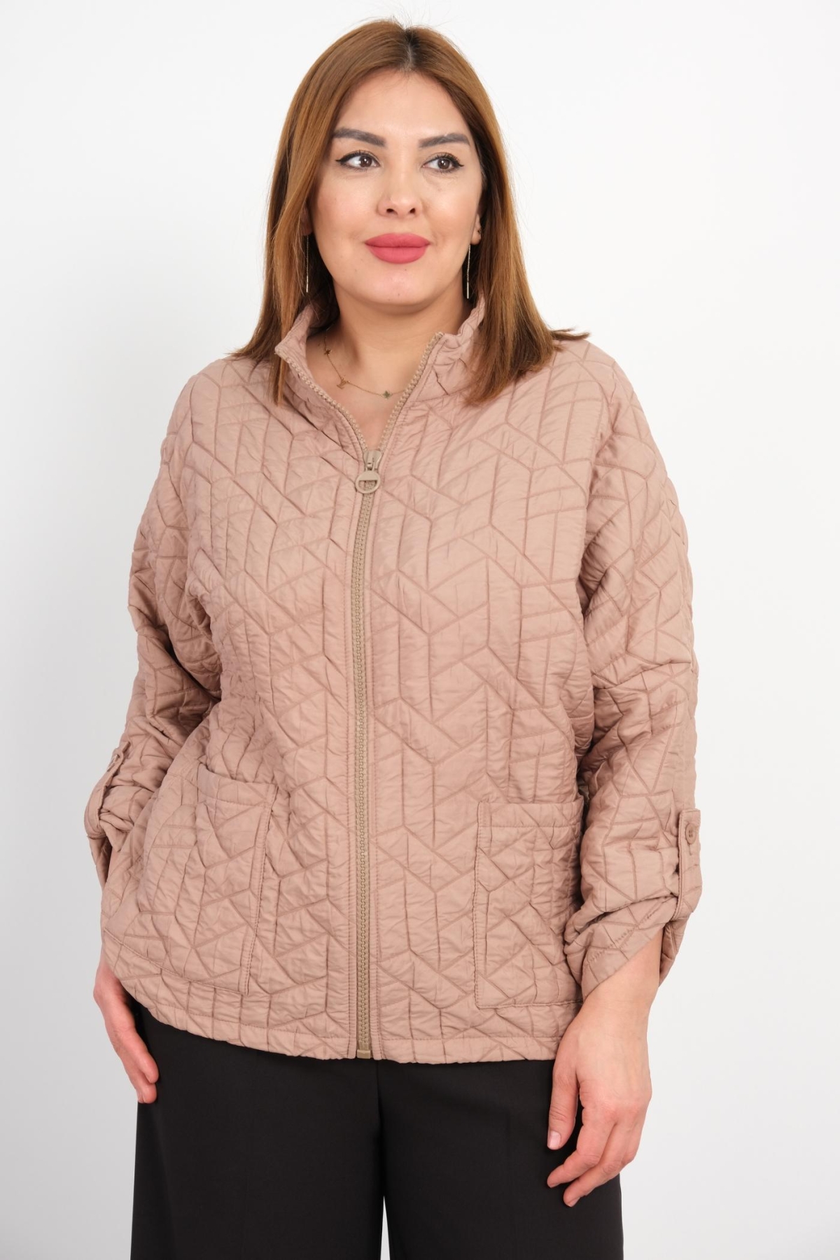 Plus Size Short Sport Jacket-Mink