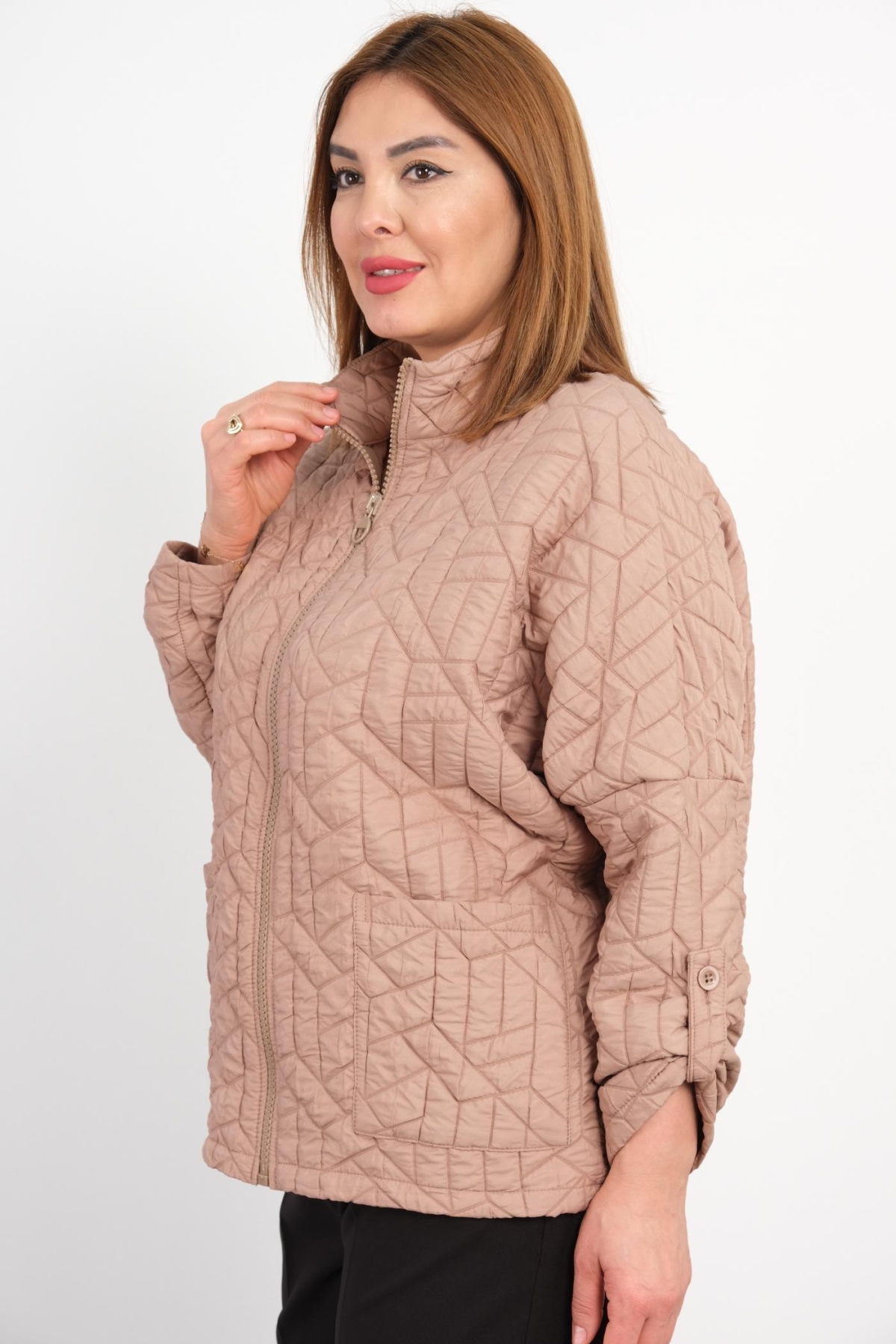 Plus Size Short Sport Jacket-Mink