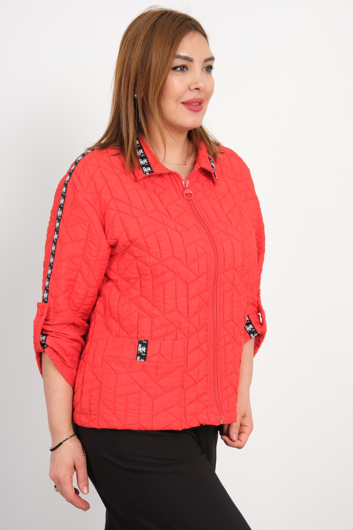 Plus Size Short Sport Jacket-Red