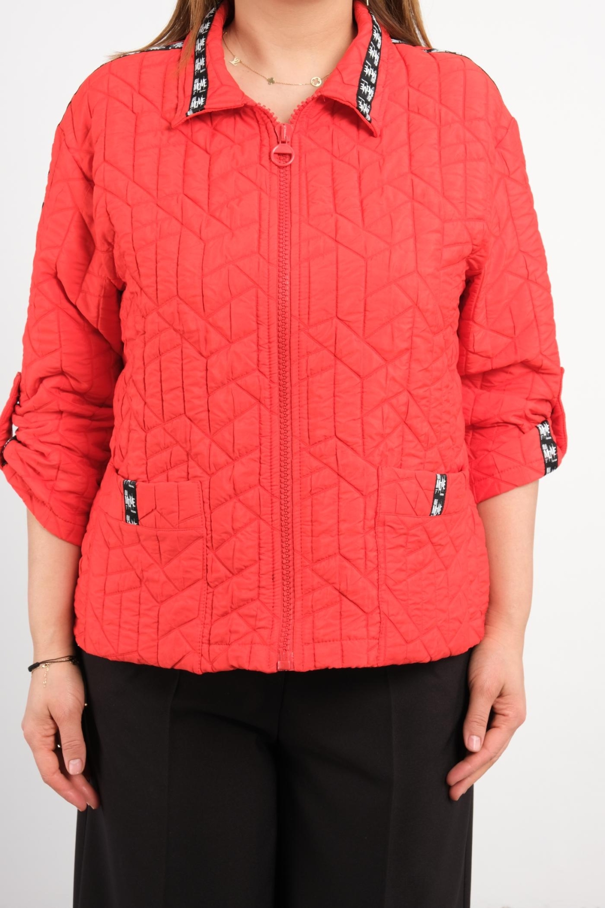 Plus Size Short Sport Jacket-Red