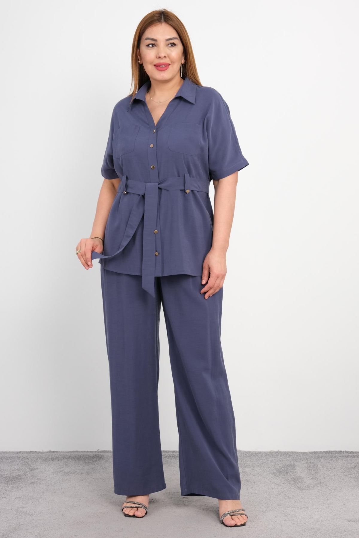 Plus Size Classic Two-Piece Set-Indigo