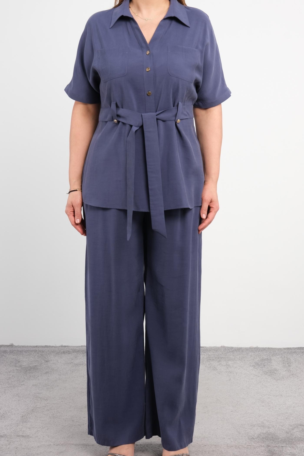 Plus Size Classic Two-Piece Set-Indigo