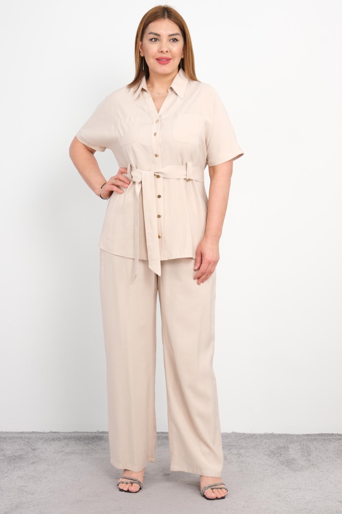 Plus Size Classic Two-Piece Set-Beige