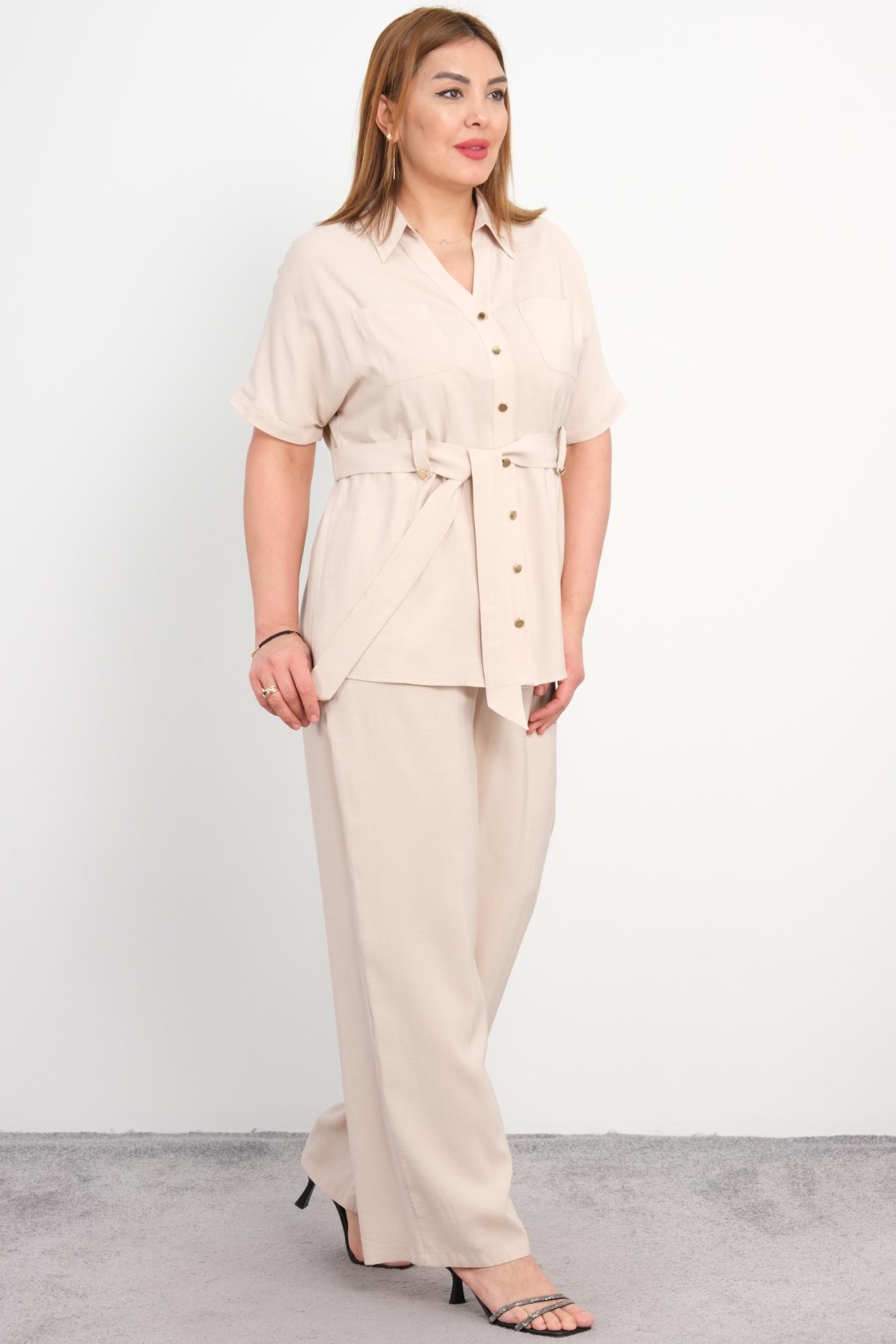 Plus Size Classic Two-Piece Set-Beige