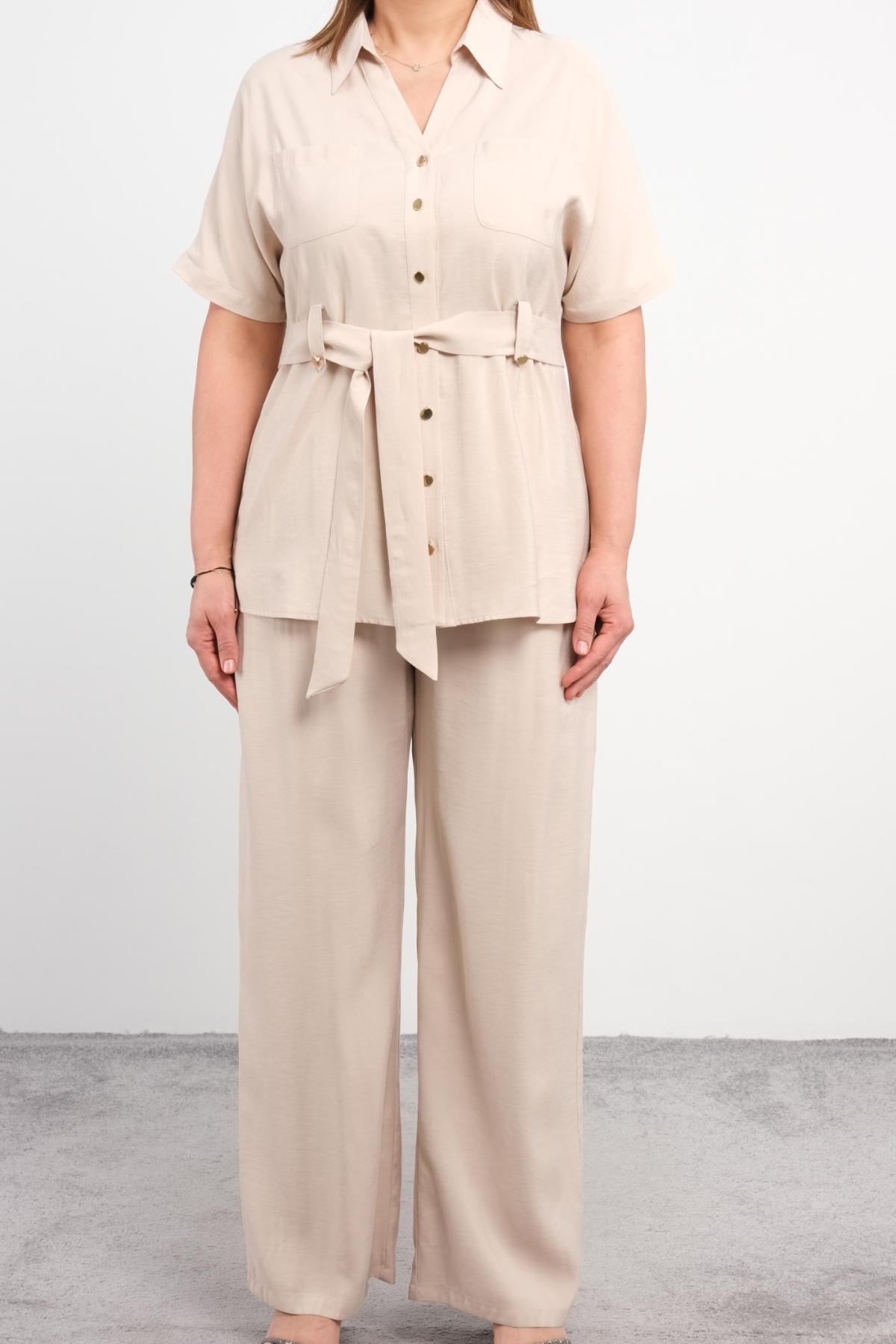 Plus Size Classic Two-Piece Set-Beige