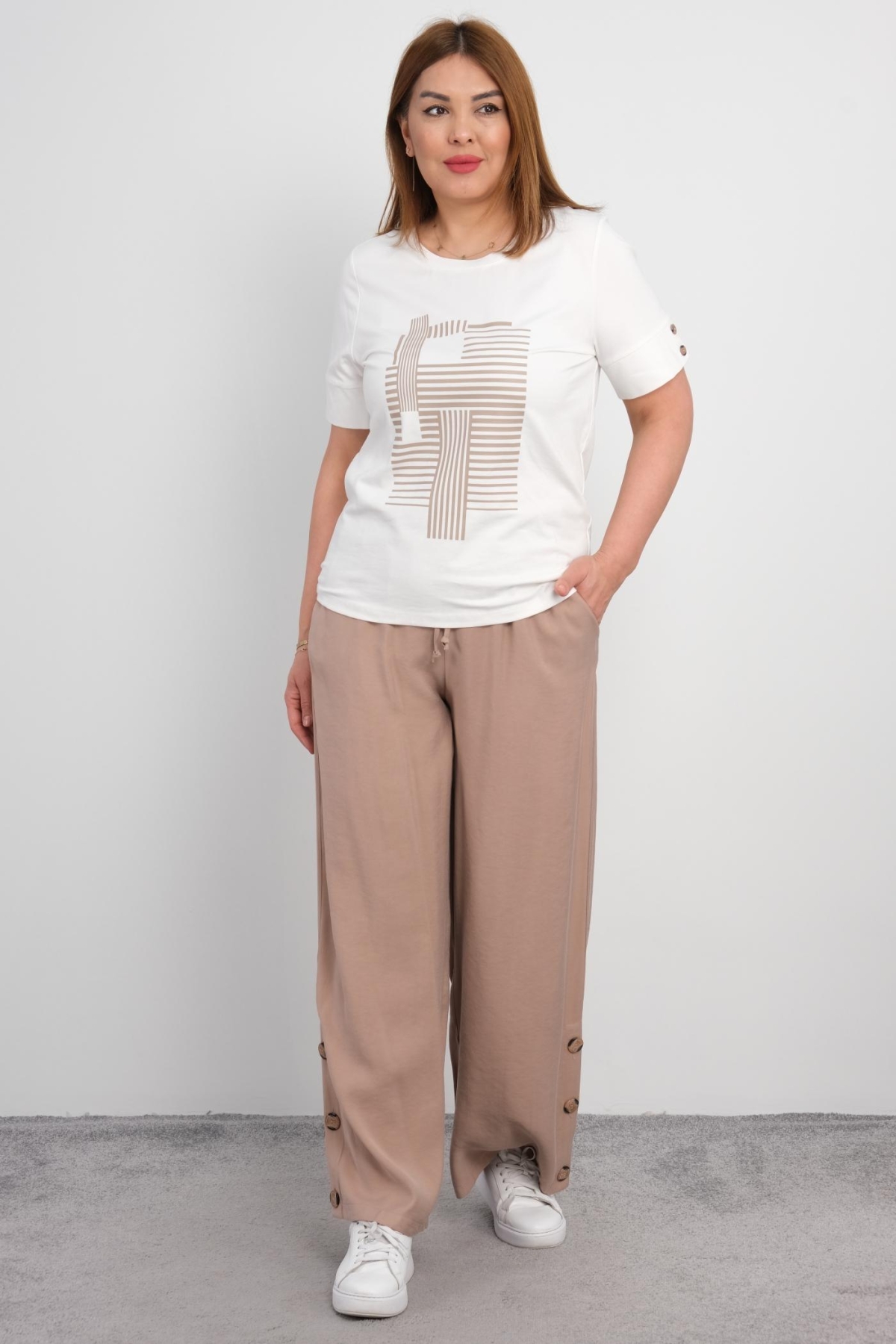 Plus Size Two-Piece Set-Beige