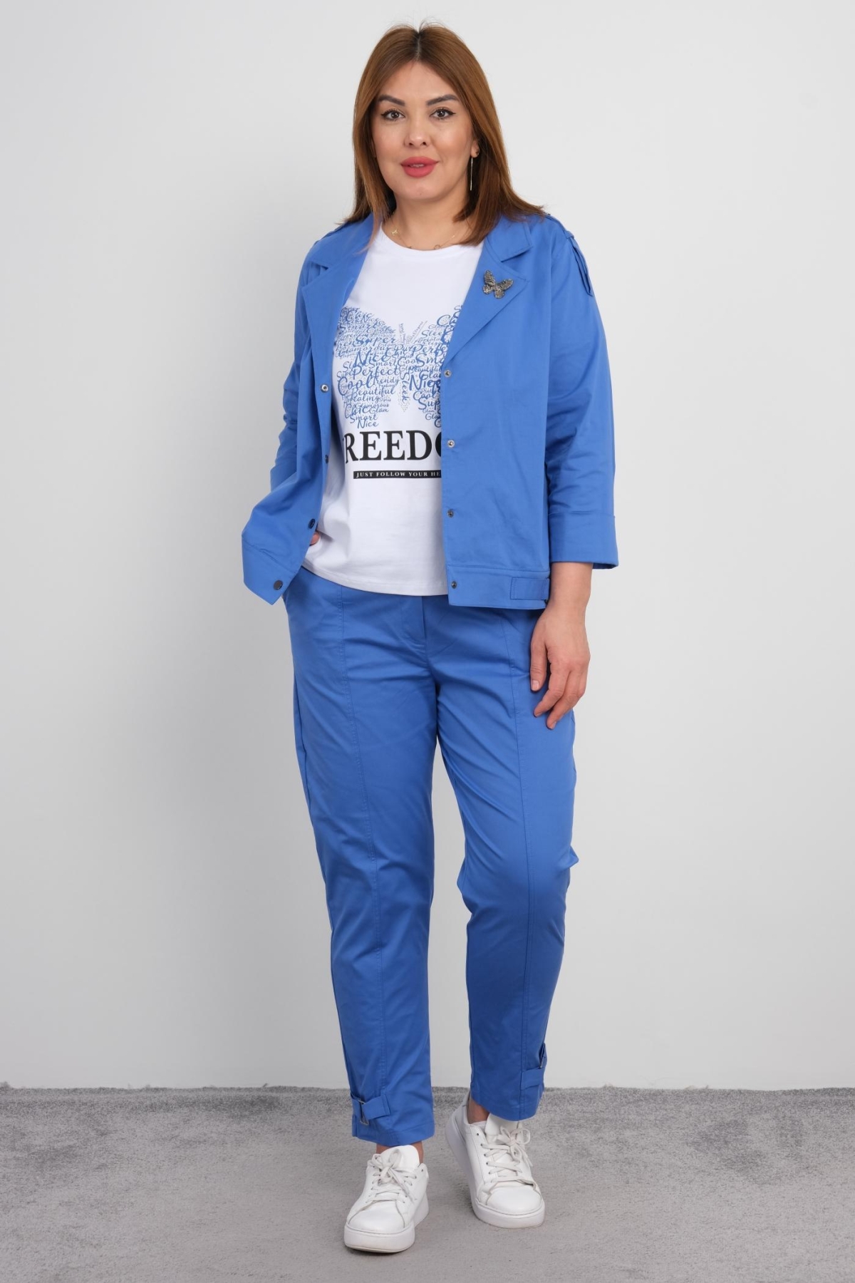 Plus Size Womens Three-Piece Sports Set-Bright Blue