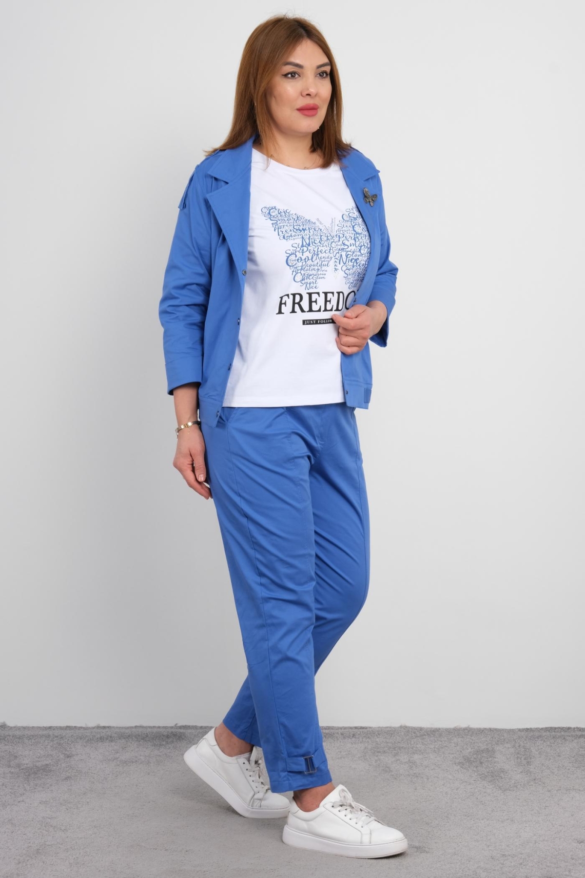 Plus Size Womens Three-Piece Sports Set-Bright Blue