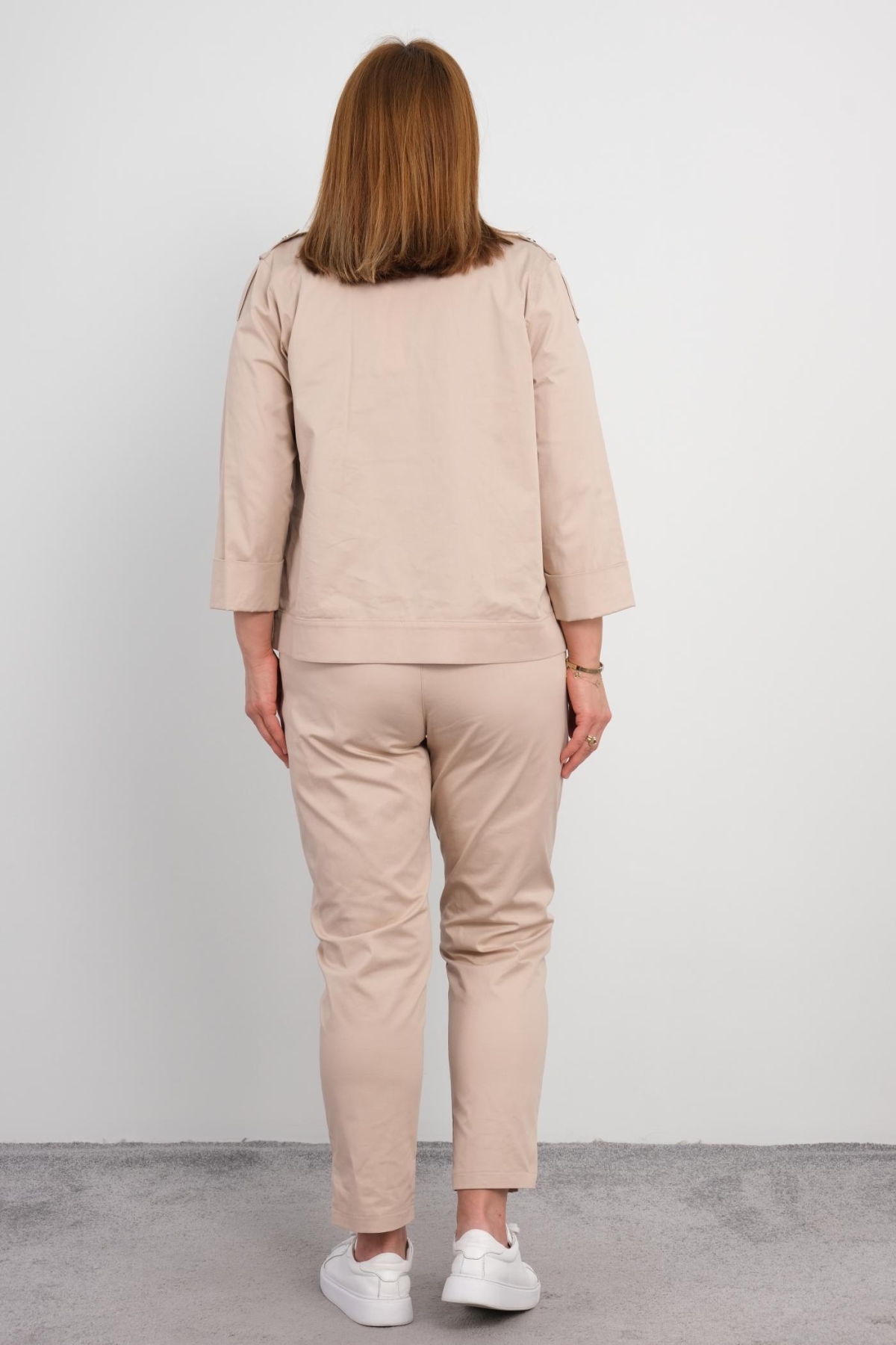Plus Size Womens Three-Piece Sports Set-Beige
