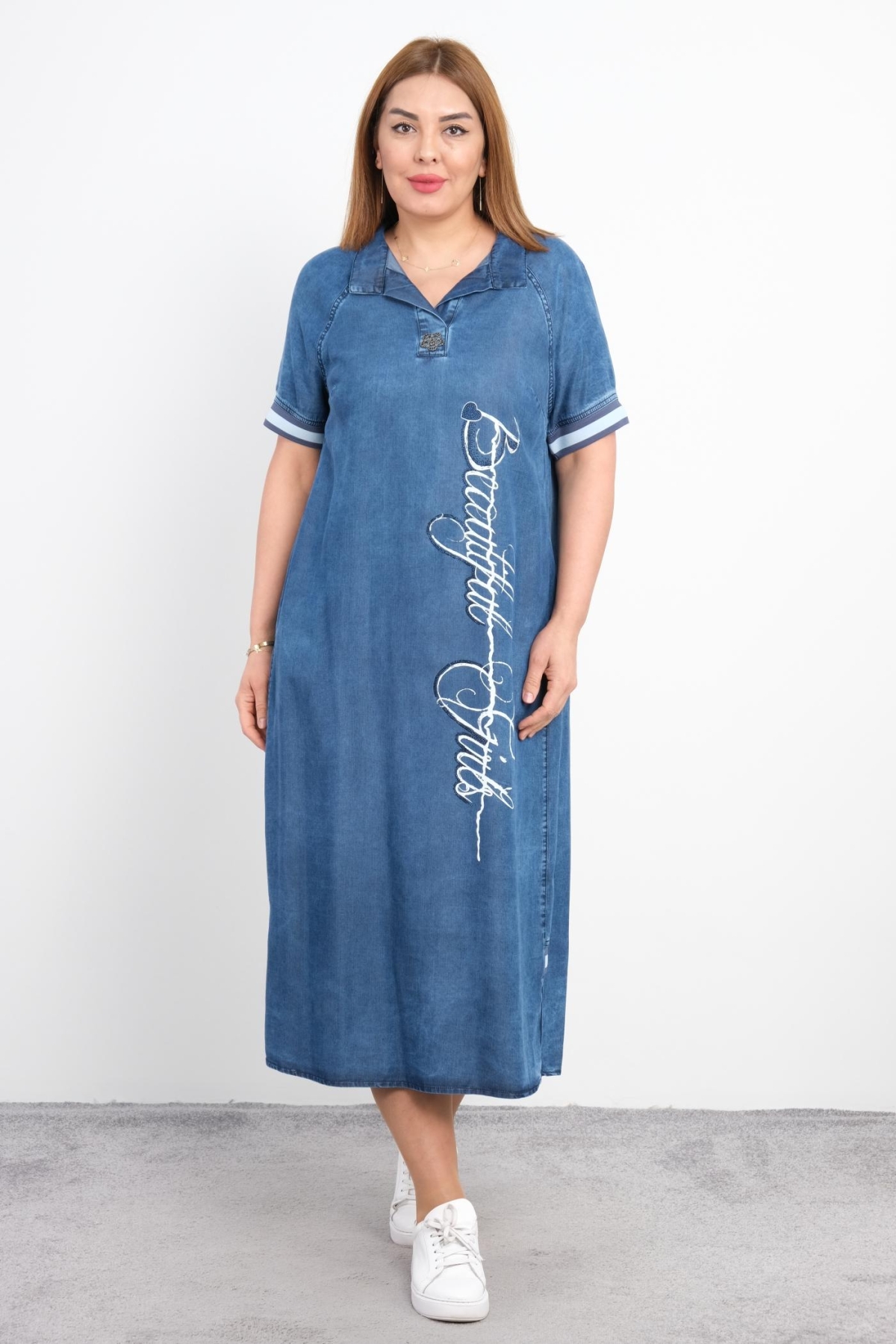 Plus Size Denim Dress-Blue