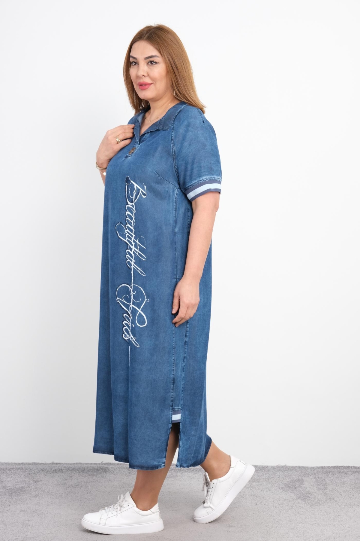 Plus Size Denim Dress-Blue