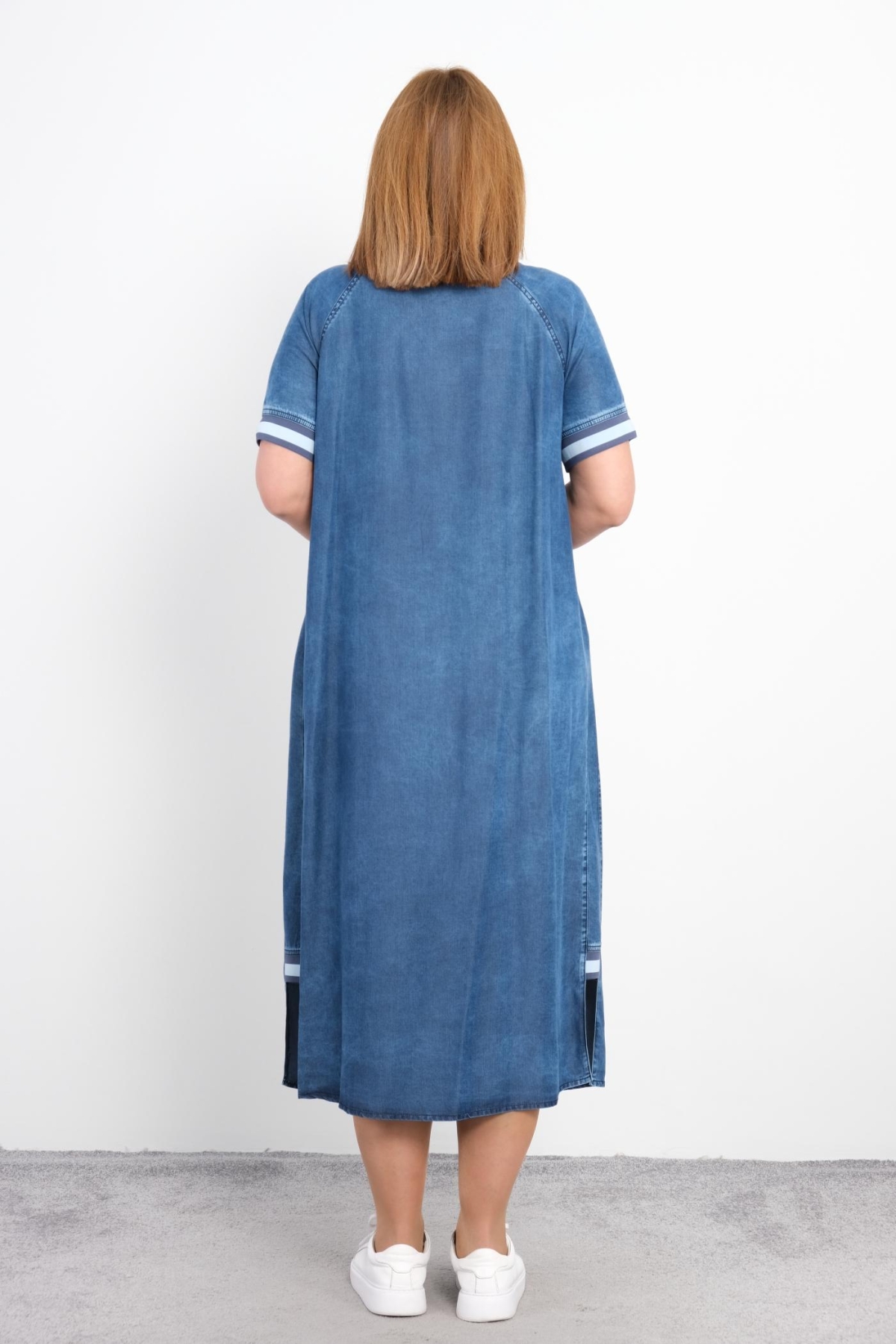 Plus Size Denim Dress-Blue