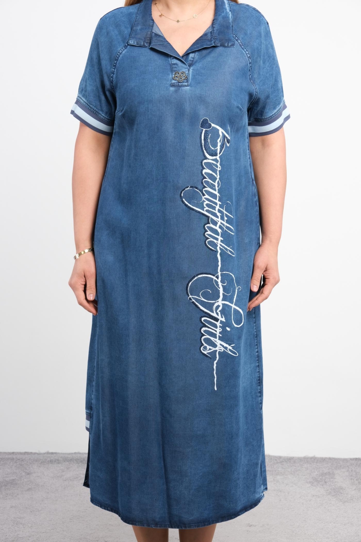 Super Plus Size Denim Dress-Blue