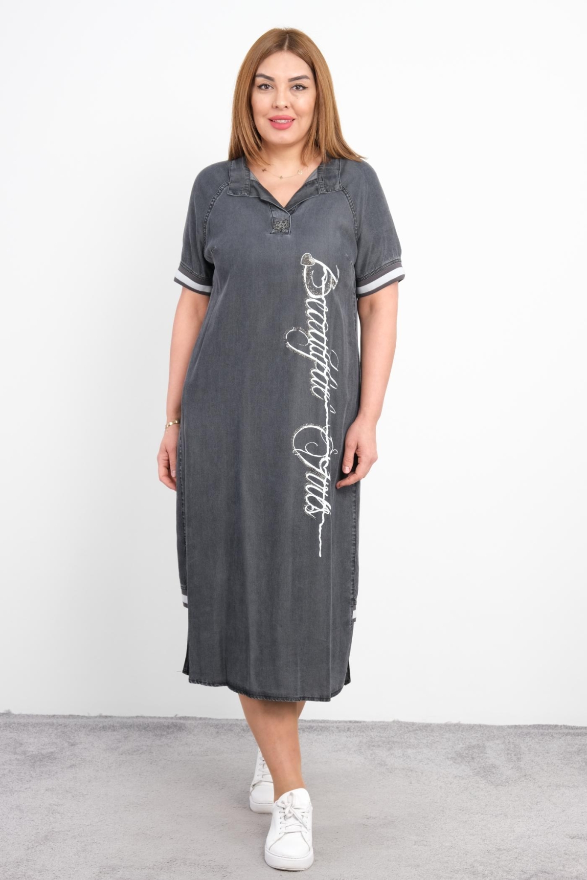 Super Plus Size Denim Dress-Black