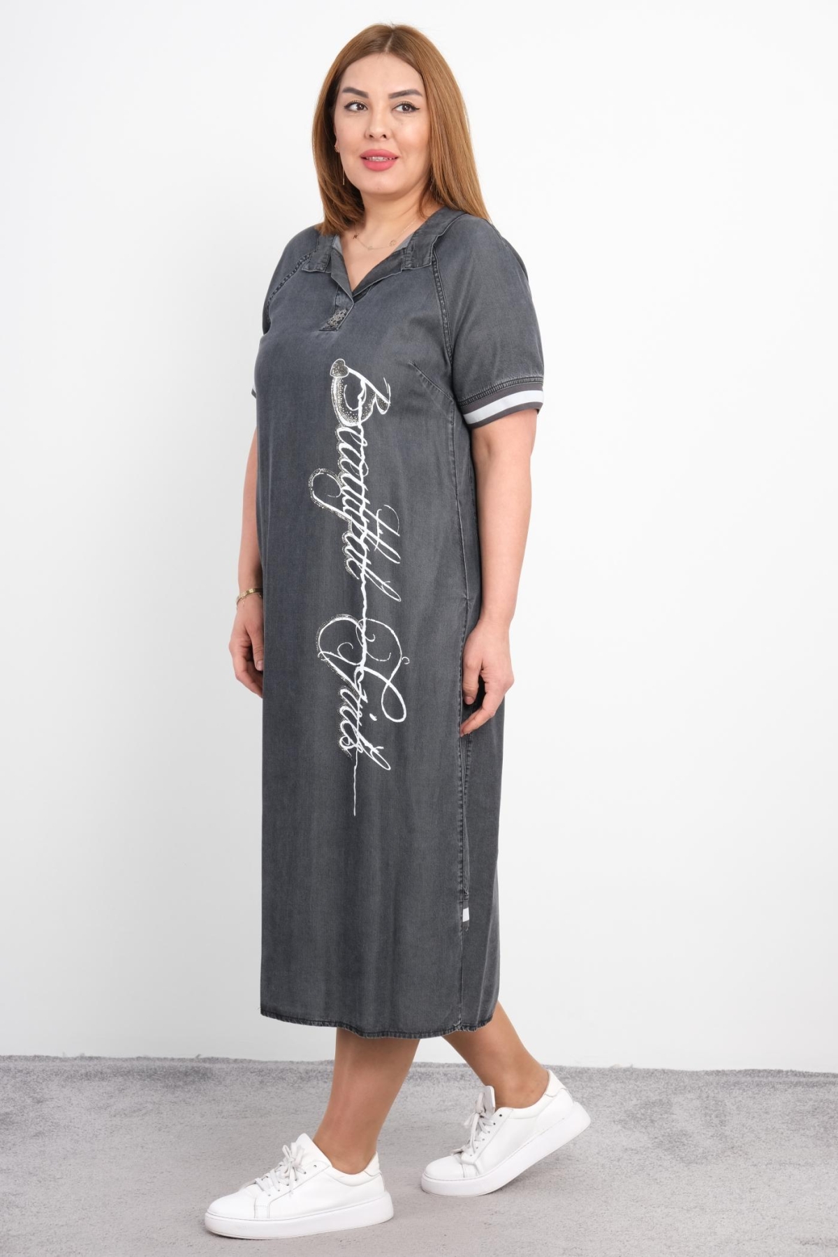Super Plus Size Denim Dress-Black